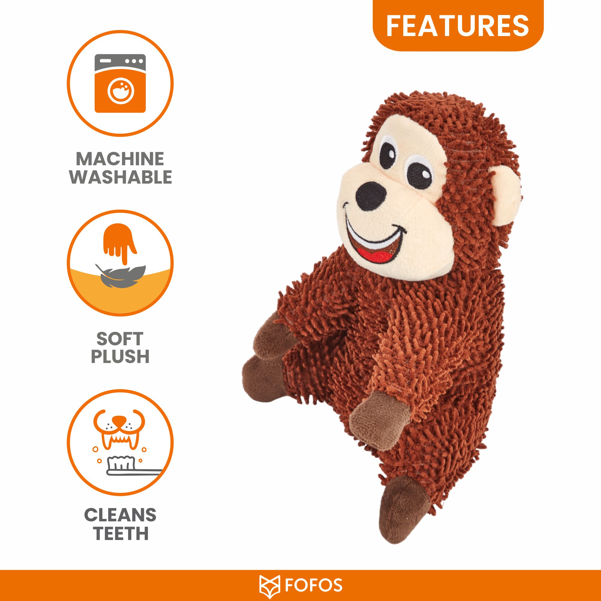 FOFOS Monkey Tough Squeaky Toy for Dogs (Brown)