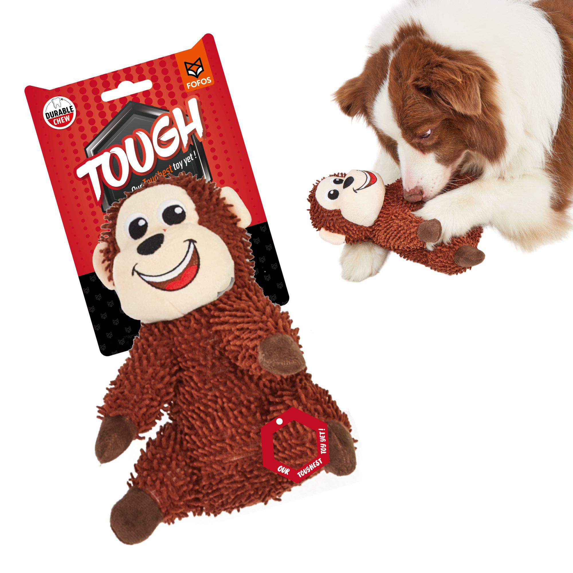 FOFOS Monkey Tough Squeaky Toy for Dogs (Brown)