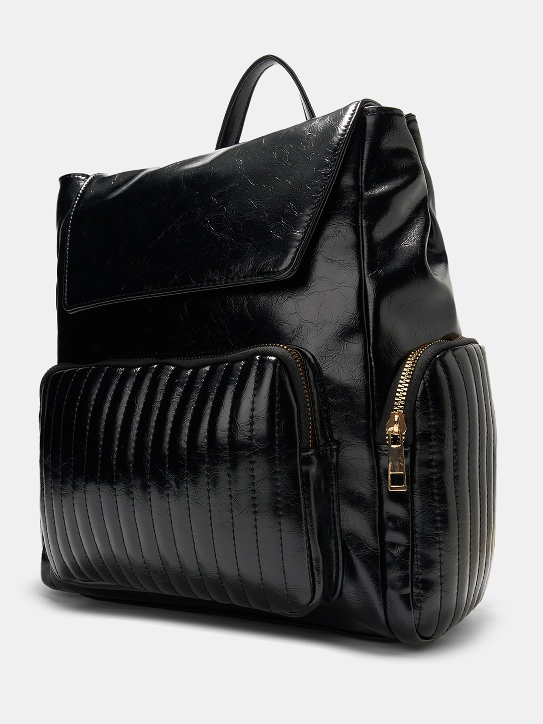 Black Quilt Detail Backpack with Gold Hardware