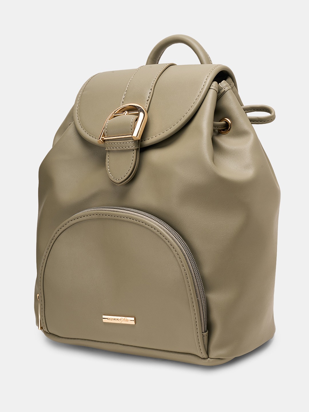 Sage Solid Structured Backpack with Buckle Flap