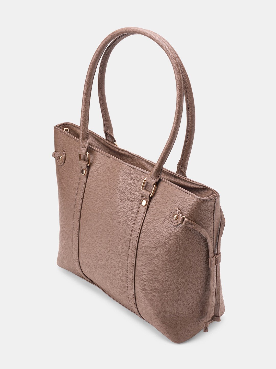 Taupe Pebble-Grain Tote Bag