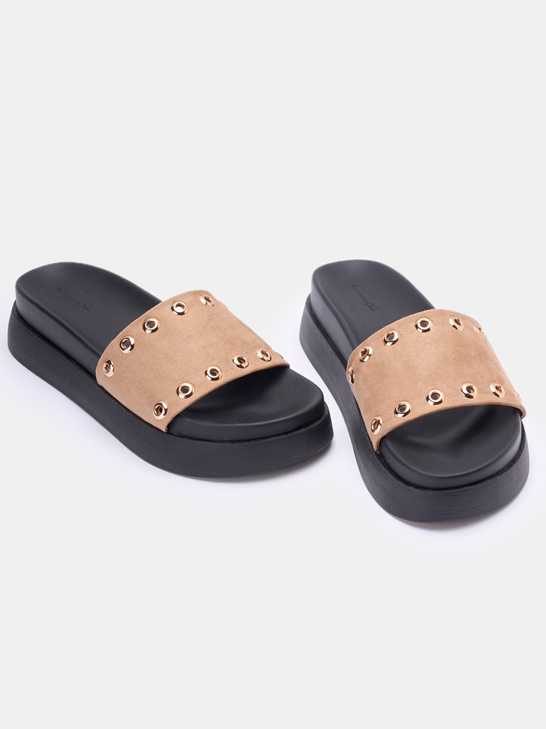 Tan Studded Platform Comfort Sandals
