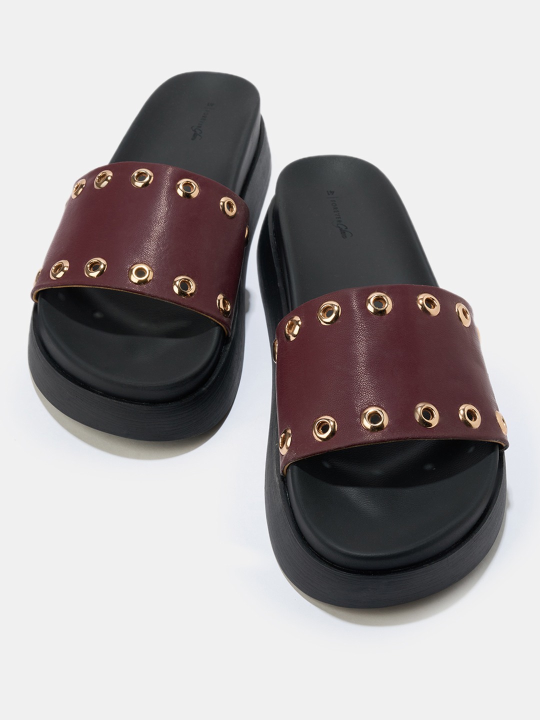 Wine Studded Platform Comfort Sandals