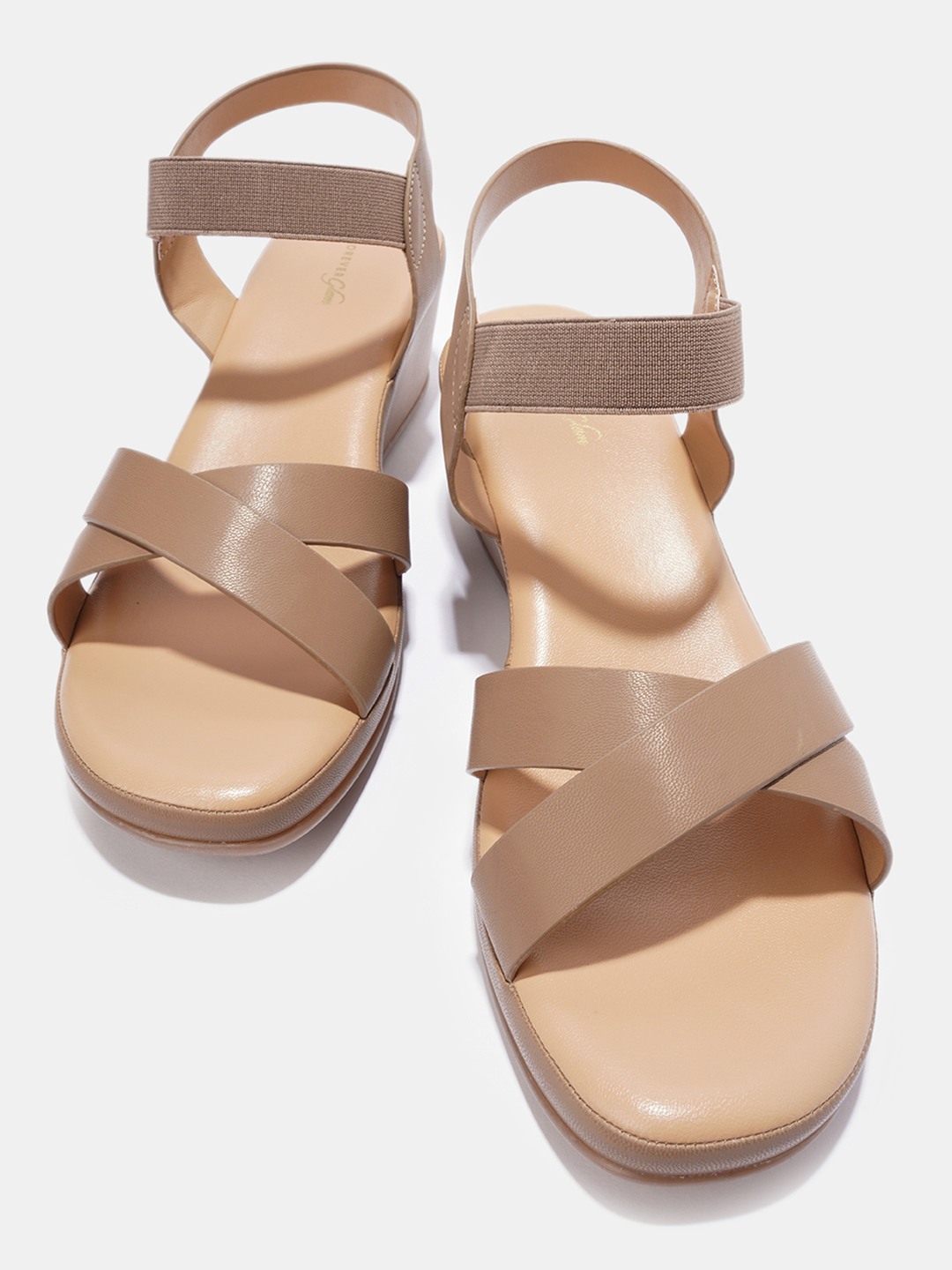 Beige Cross-Strap Wedges