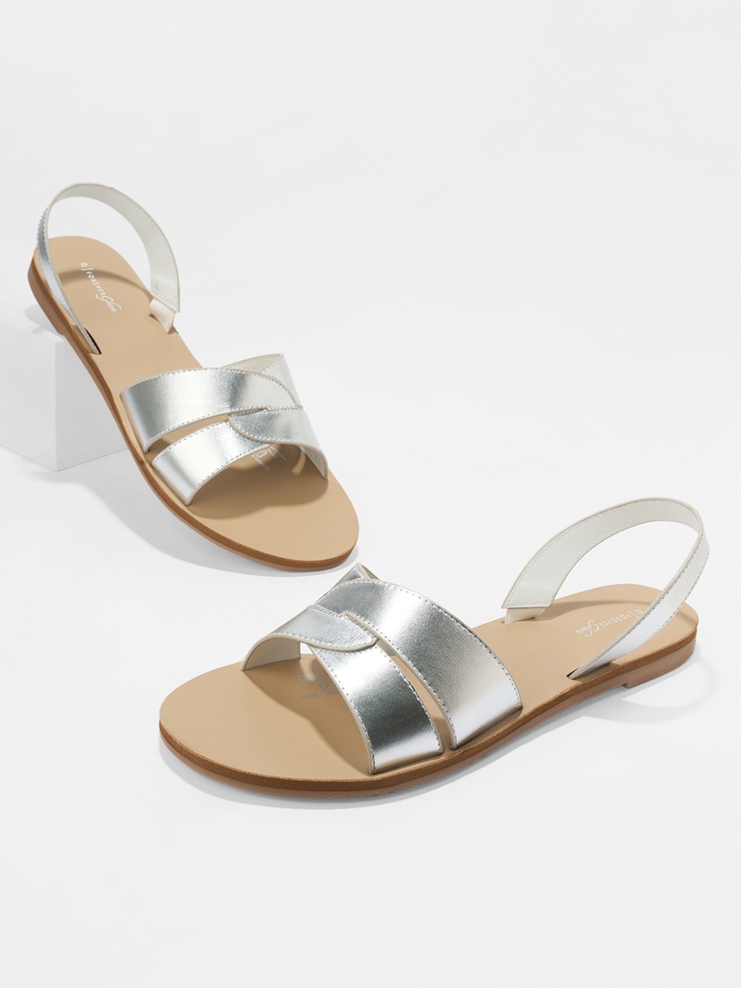 Silver Cross-Strap Comfort Sandals