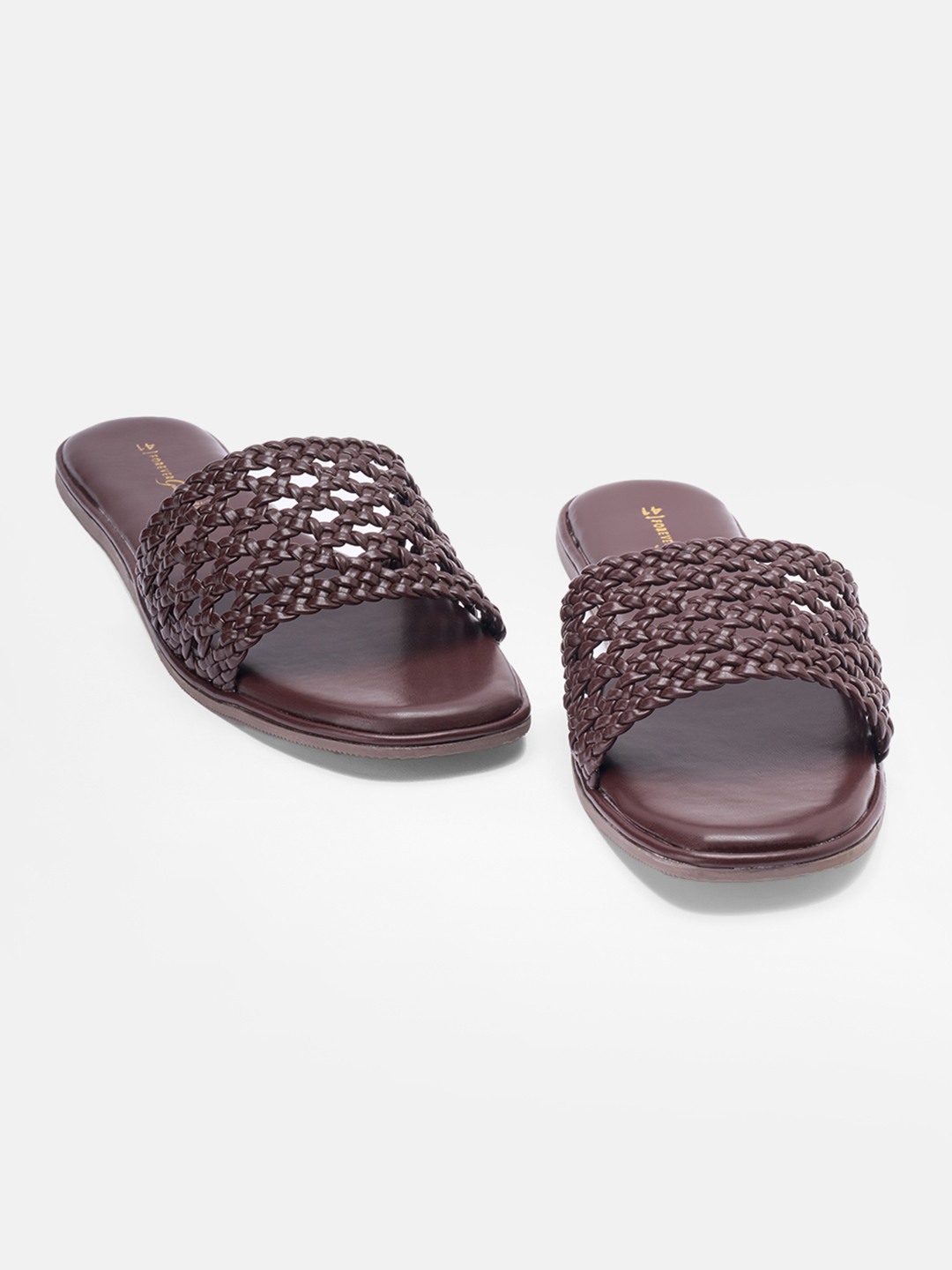 Brown Braided Flat Sandals