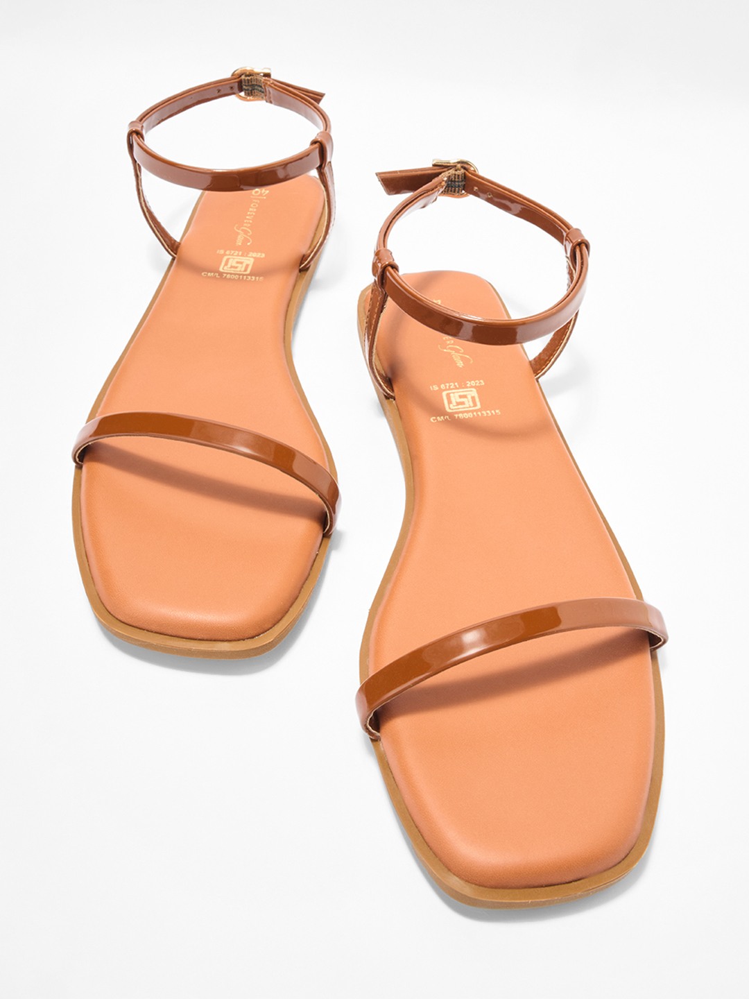 Brown Patent Strap Flat Sandals