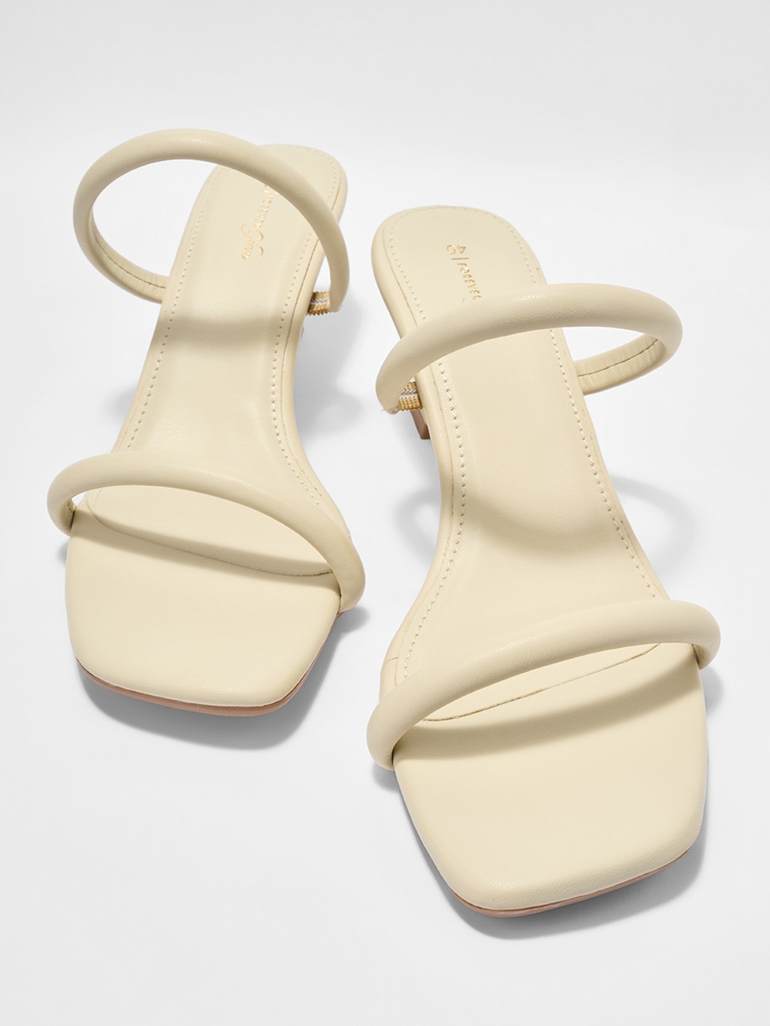Cream Double Strap Flared Heel Sandals