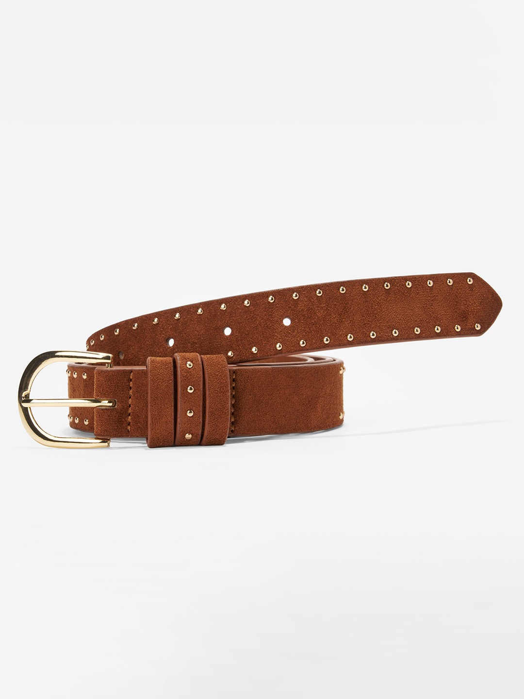 Brown Suede Finish Studded Belt