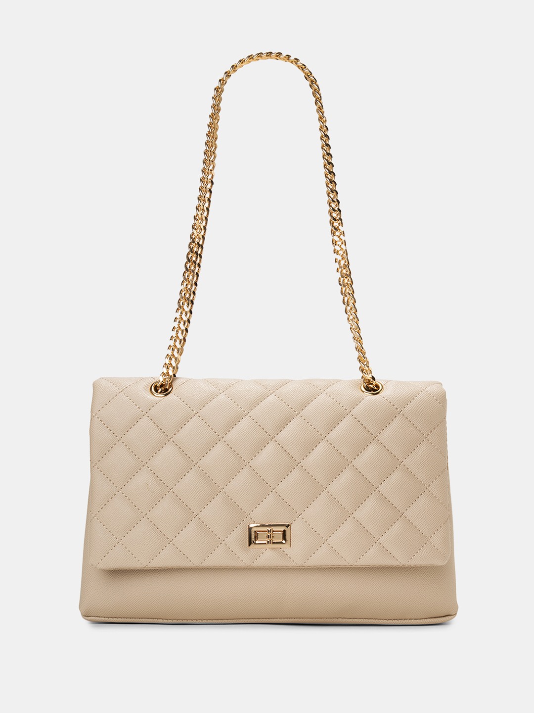 Beige Quilted Chain Shoulder Bag