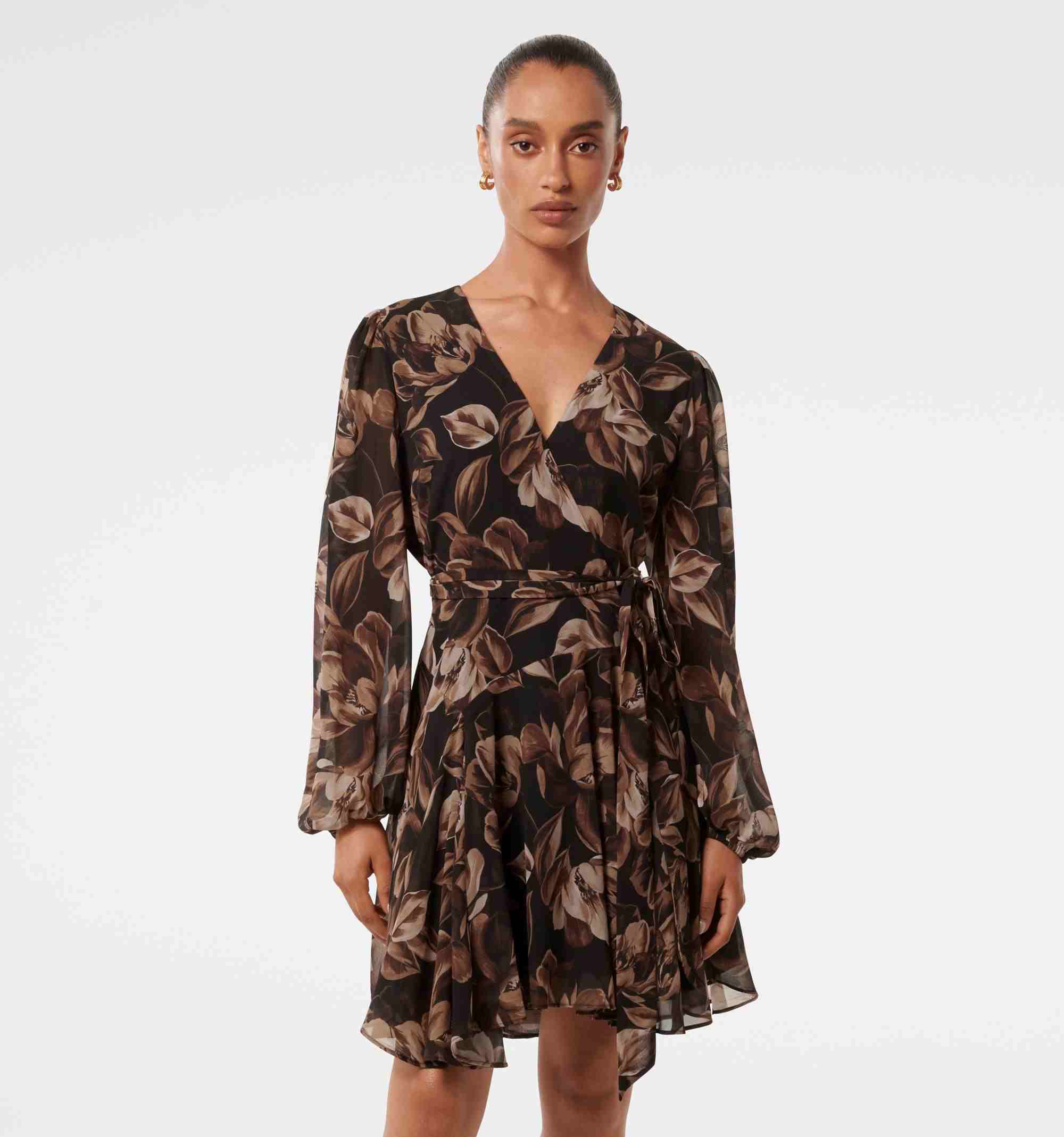 Amila Petite Belted Godet Mini Dress