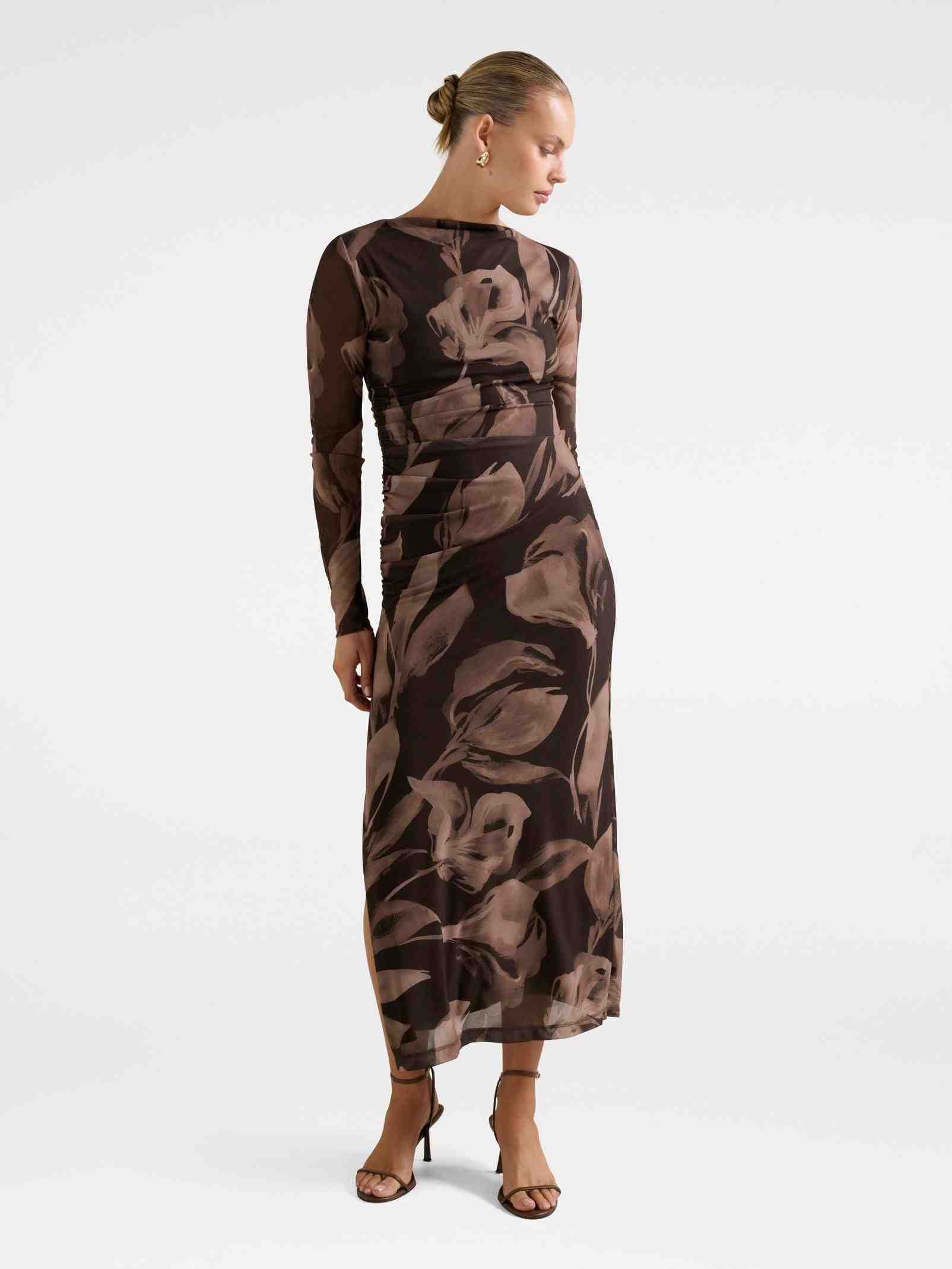 Alannah Mesh Long Sleeve midi Dress