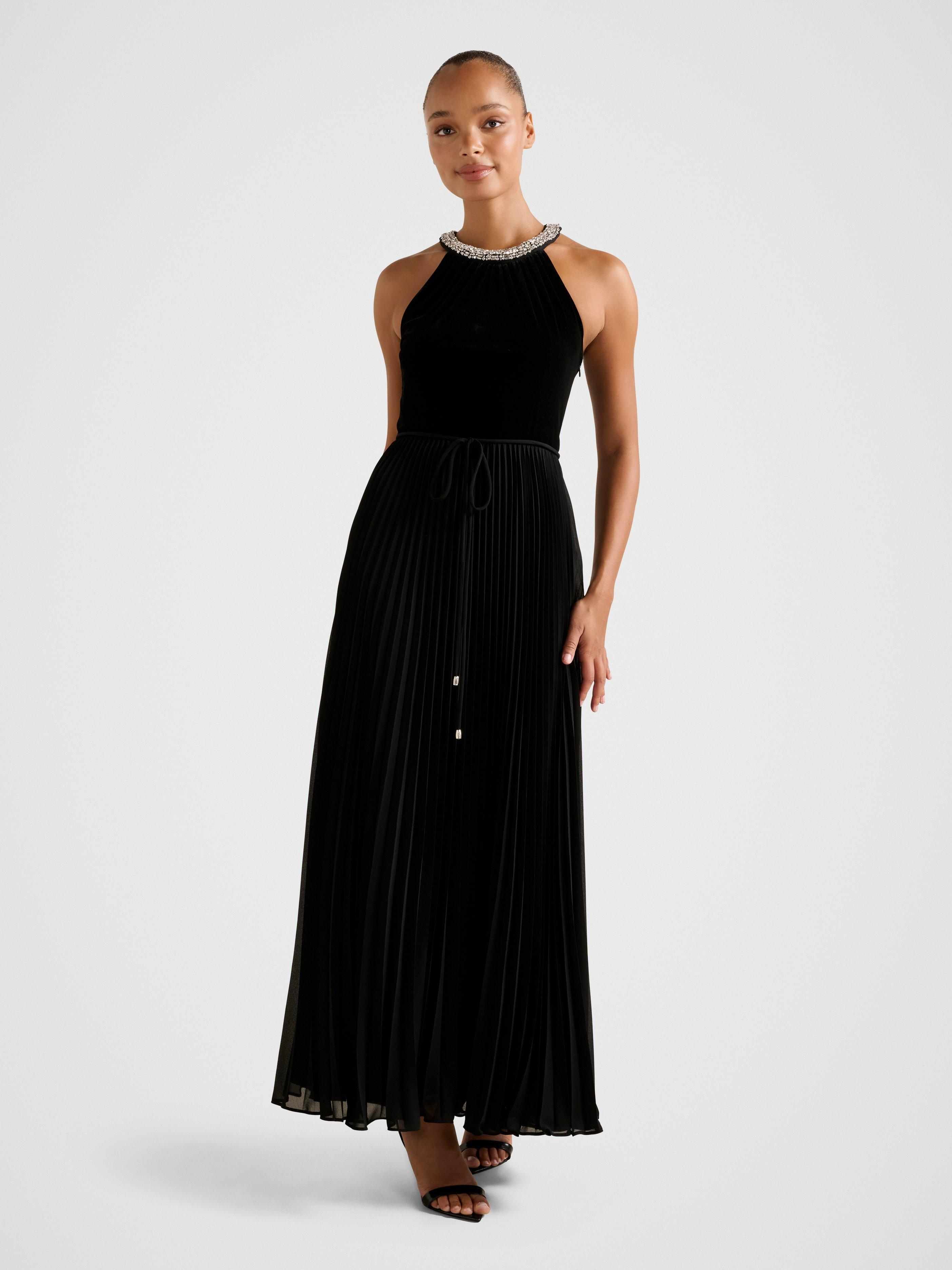 Gwen Halter Neck Pleat Midi Dress