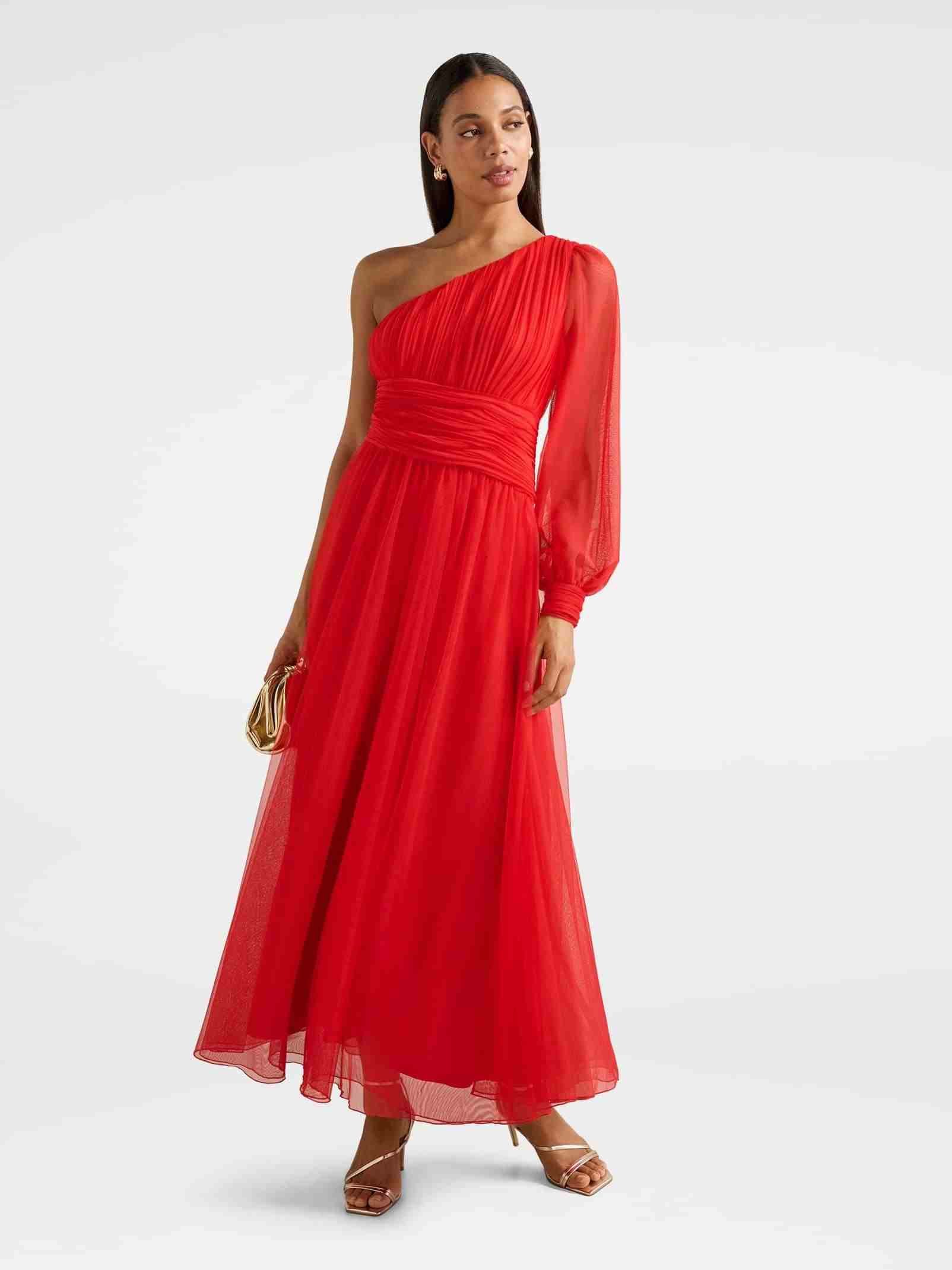 Jennifer One Shoulder Tulle Maxi Dress