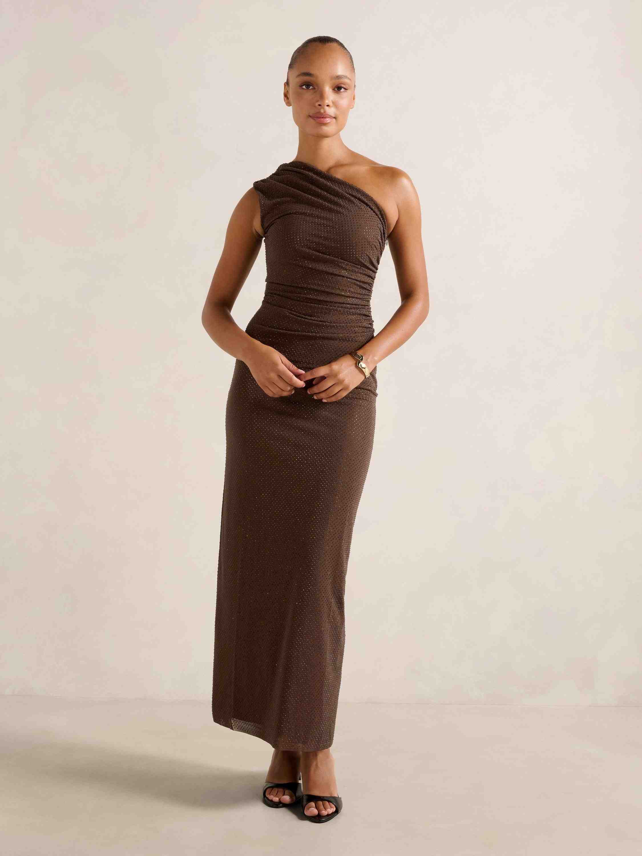 Audrina One Shoulder Heatseal Maxi Dress