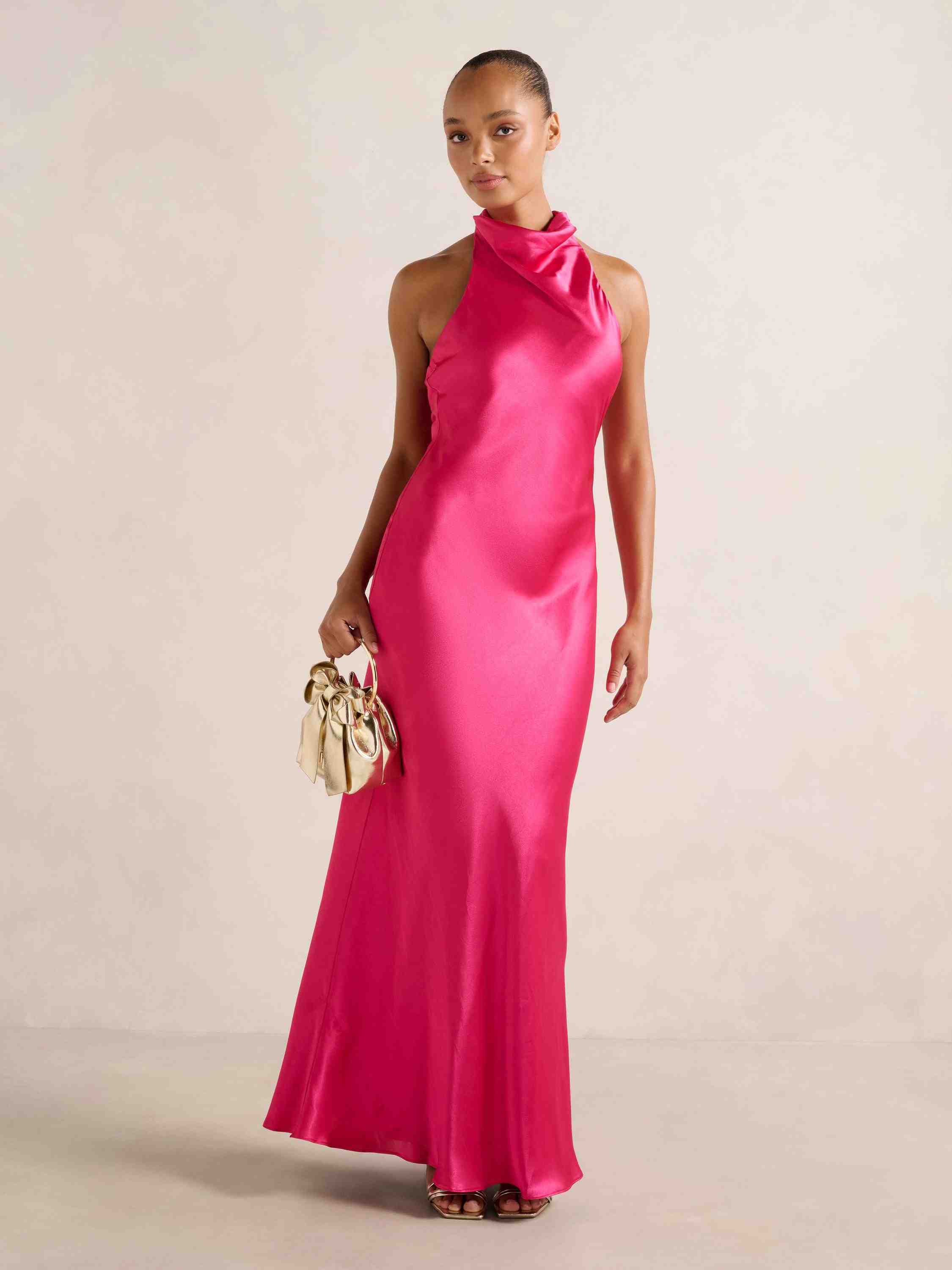 Clementine High Neck Satin Maxi Dress