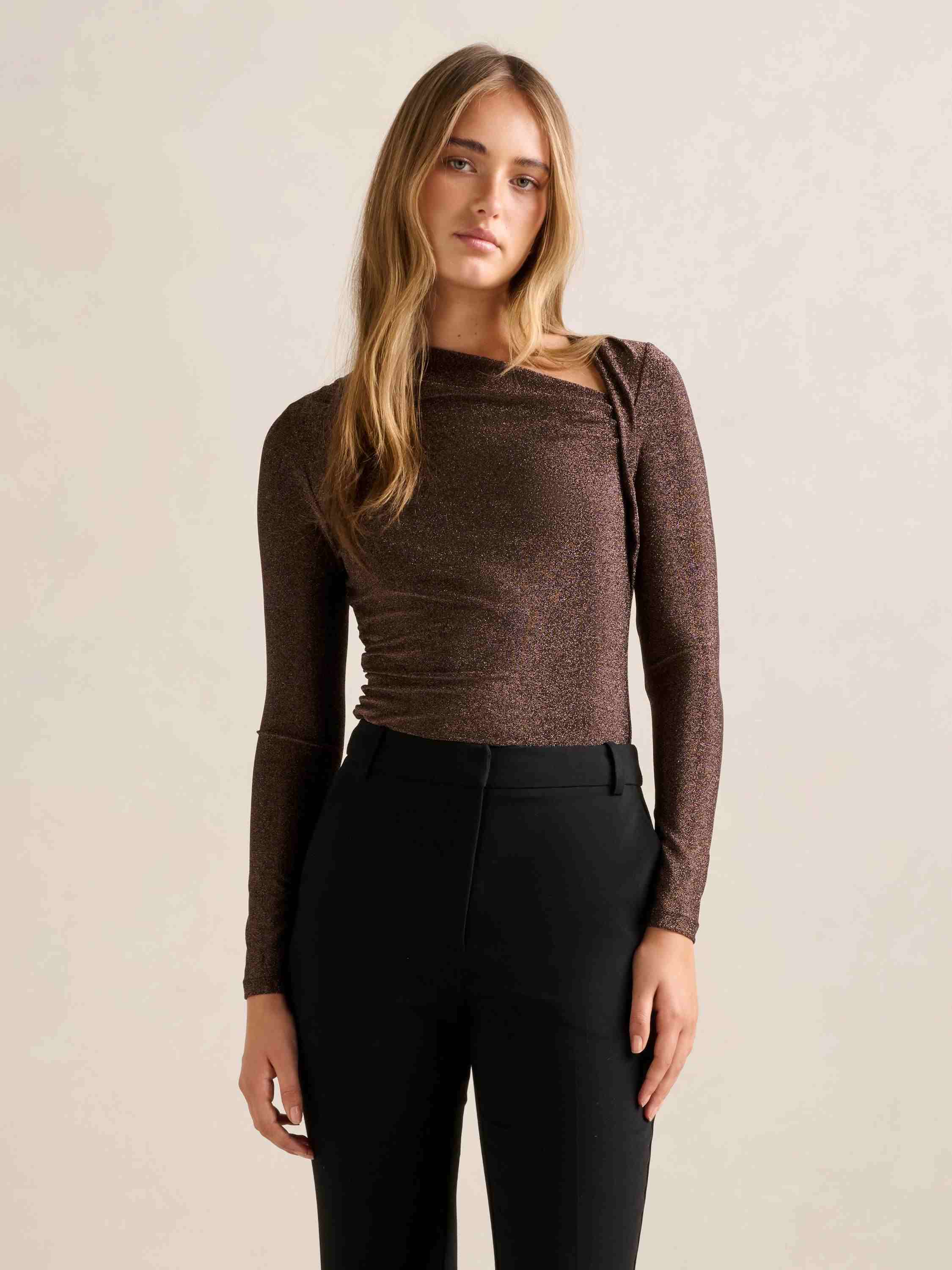 Roma Glitter Asym Neck Top