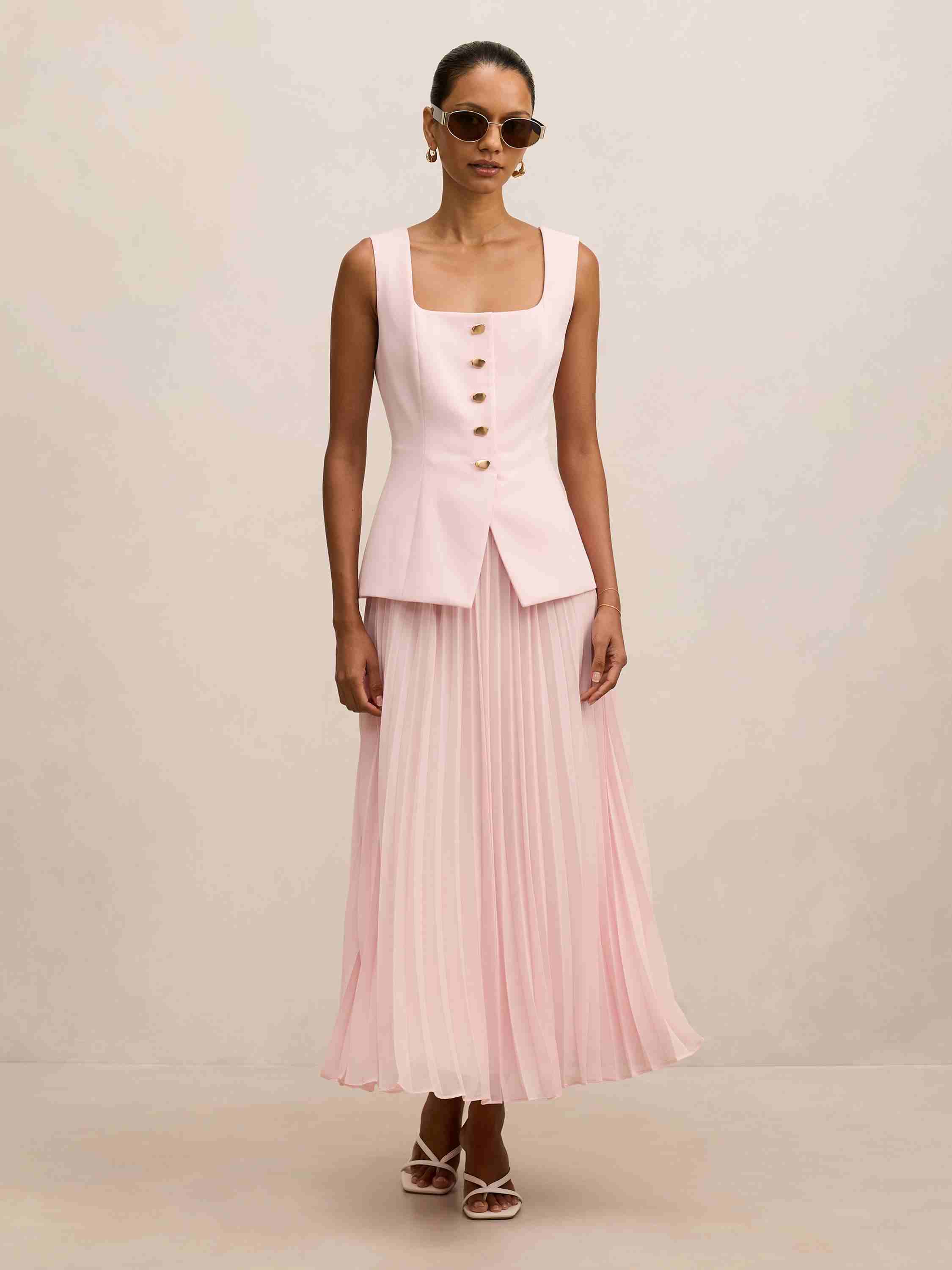 Halsey Petite Pleated Waistcoat Maxi Dress