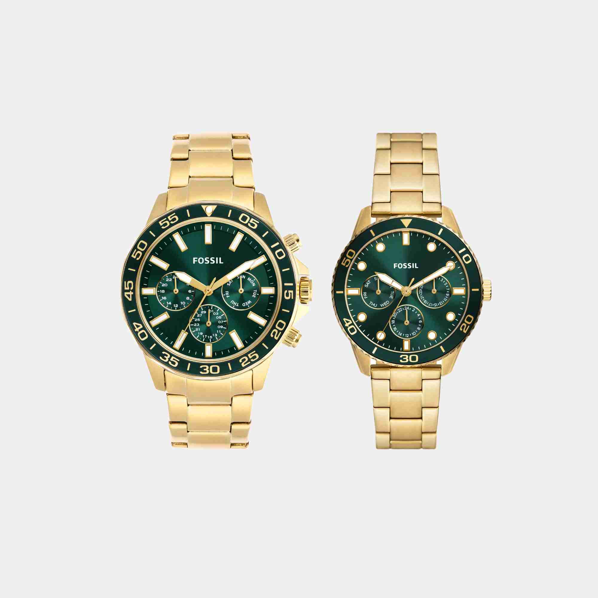 His and Hers Couple Quartz Green Dial Multi-Function Stainless Steel Watch BQ2754SET