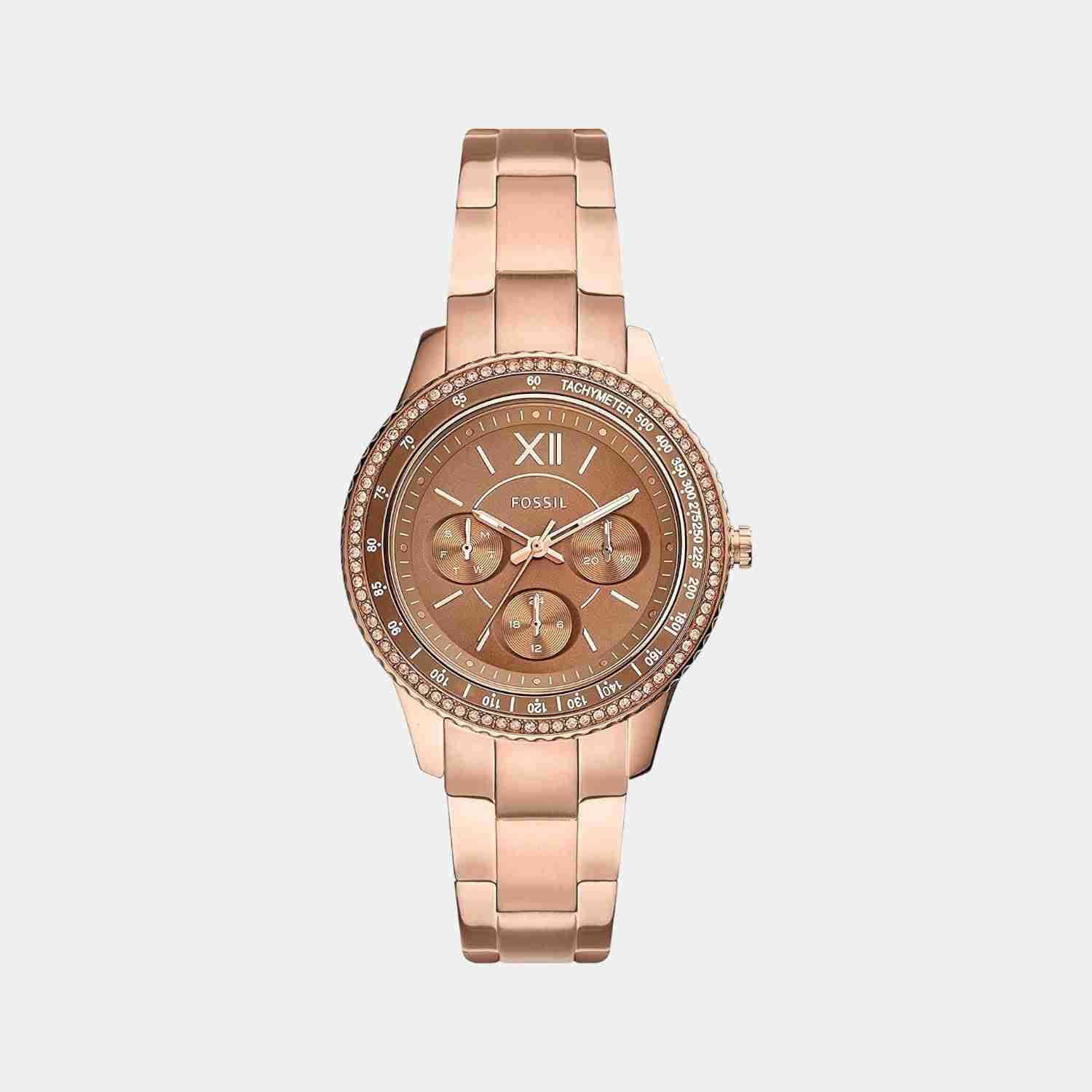 Stella Sport Women Quartz Brown Dial Multi-Function Stainless Steel Watch ES5109