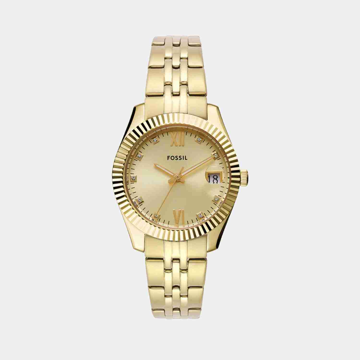 Scarlette Women Quartz Gold Dial Analog Stainless Steel Watch ES5338