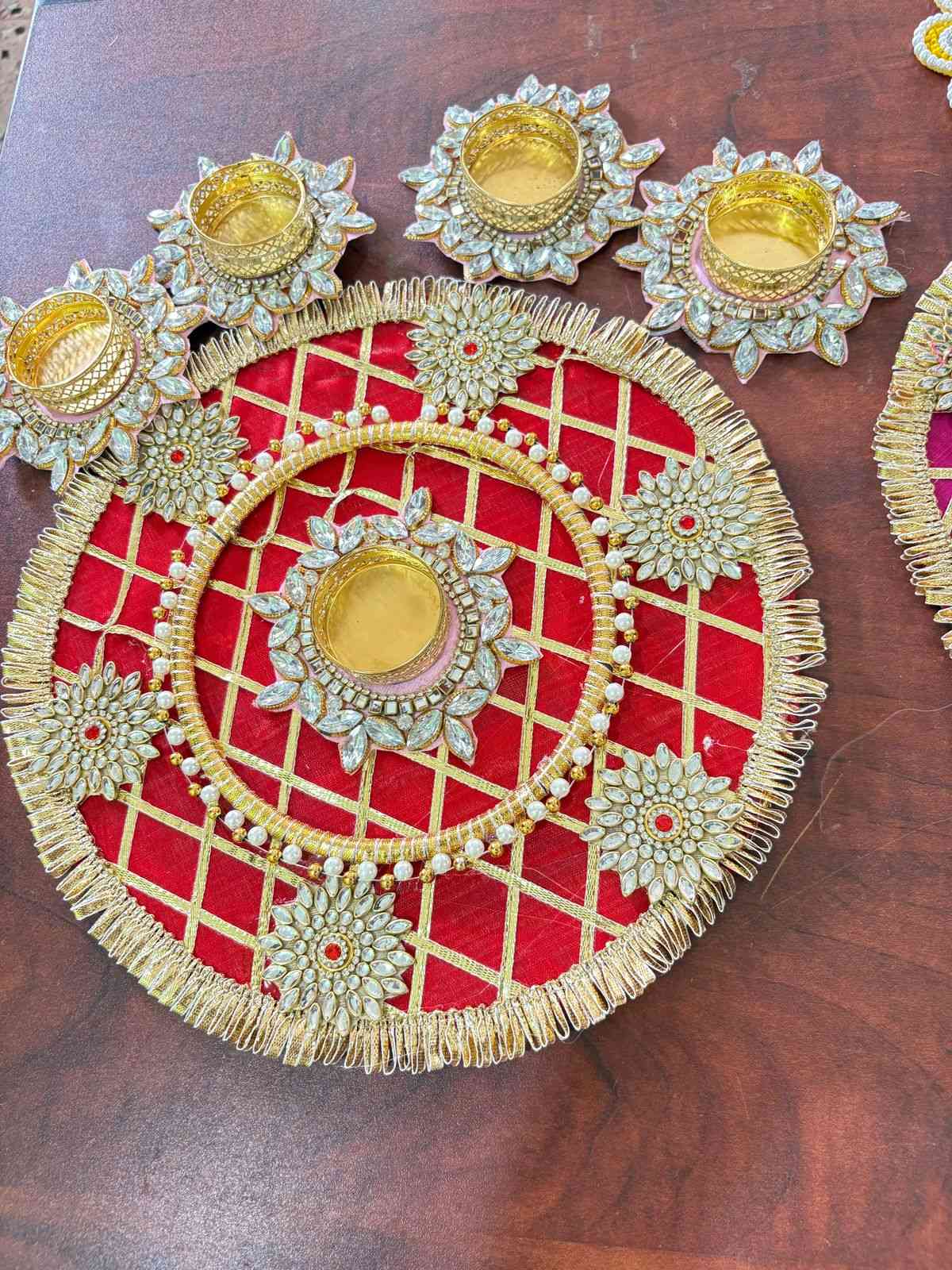 Red Flower Tea-light Candle Rangoli