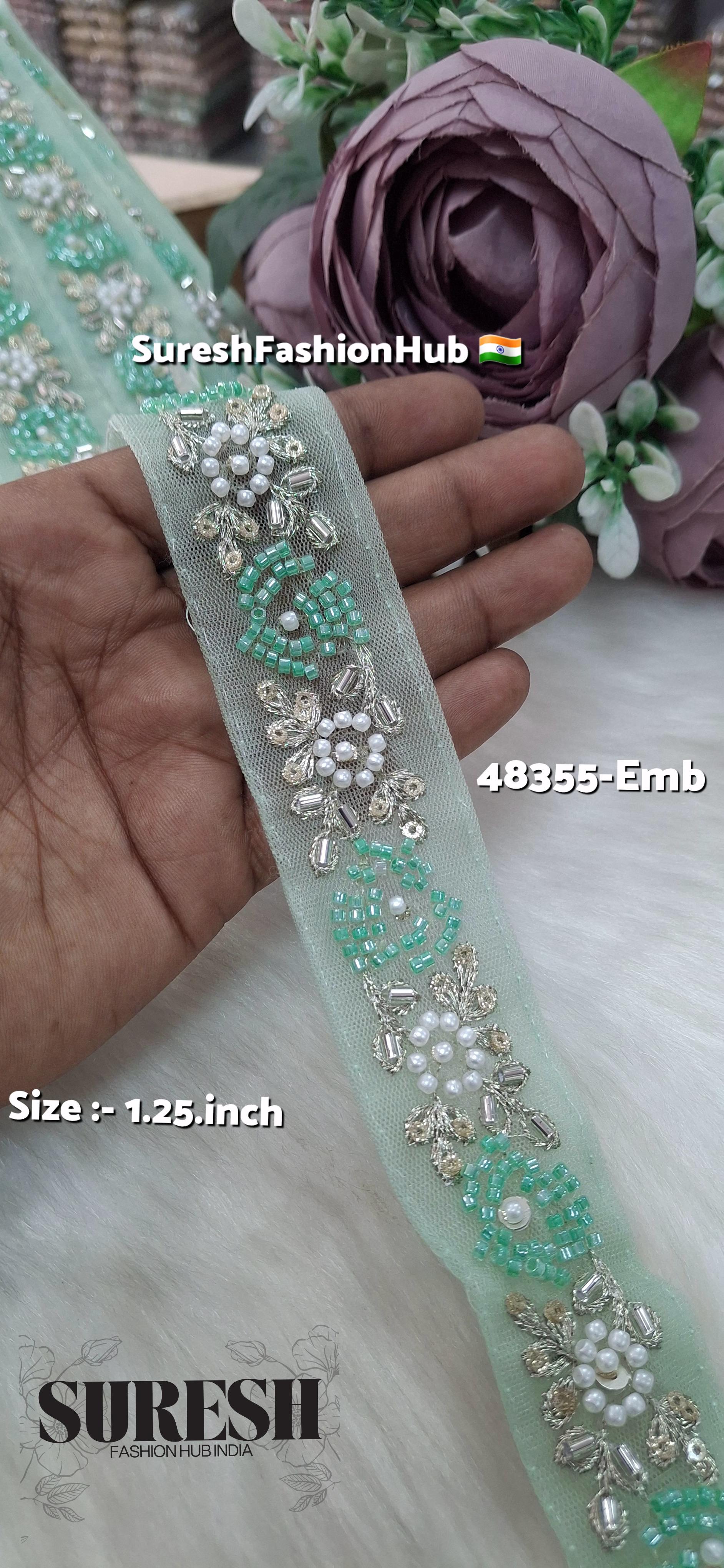 SeaGreen Beaded Bloom Net Embroidered Lace