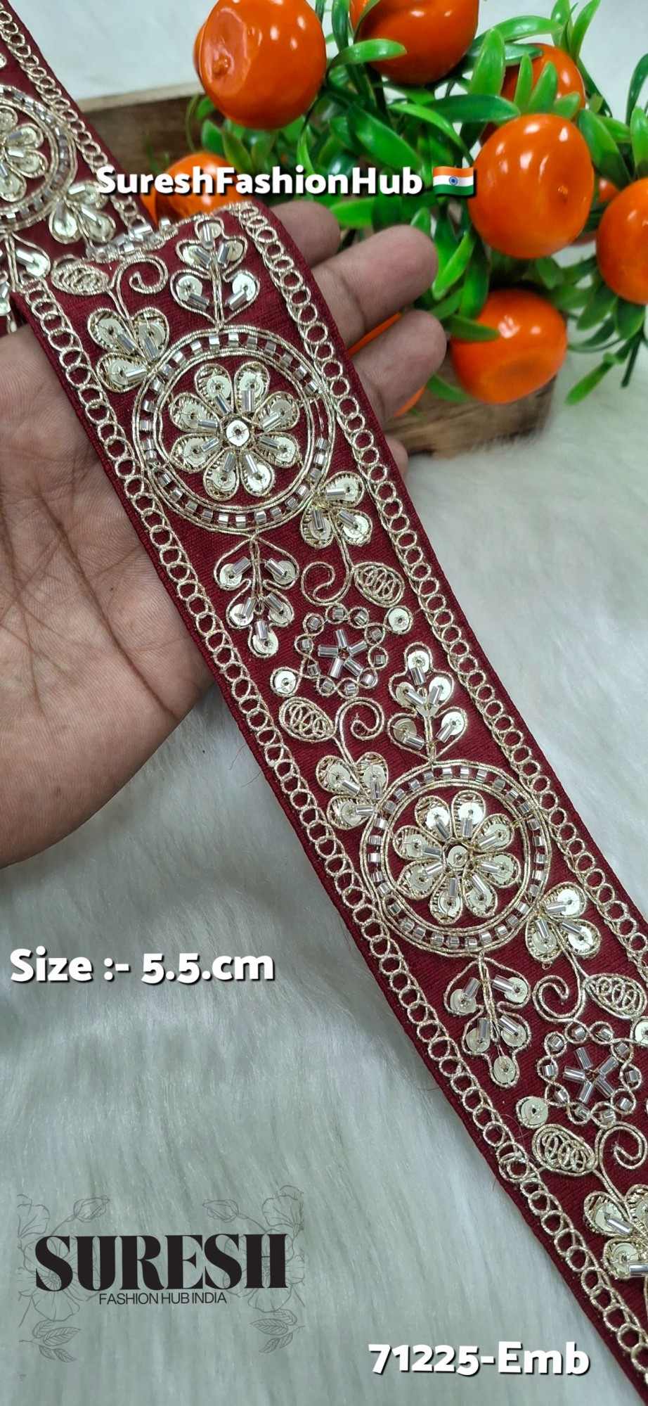 Maroon Floral Cutdana Bead Embroidery Lace – Design No. 71225-Emb