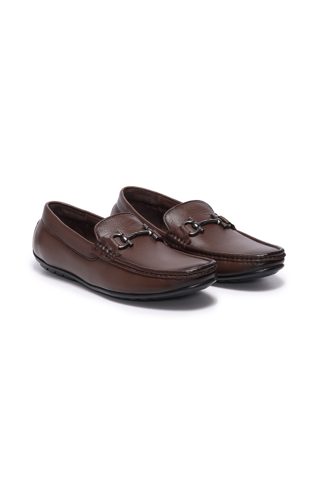 Men Tan Horsebit Slip On Loafers