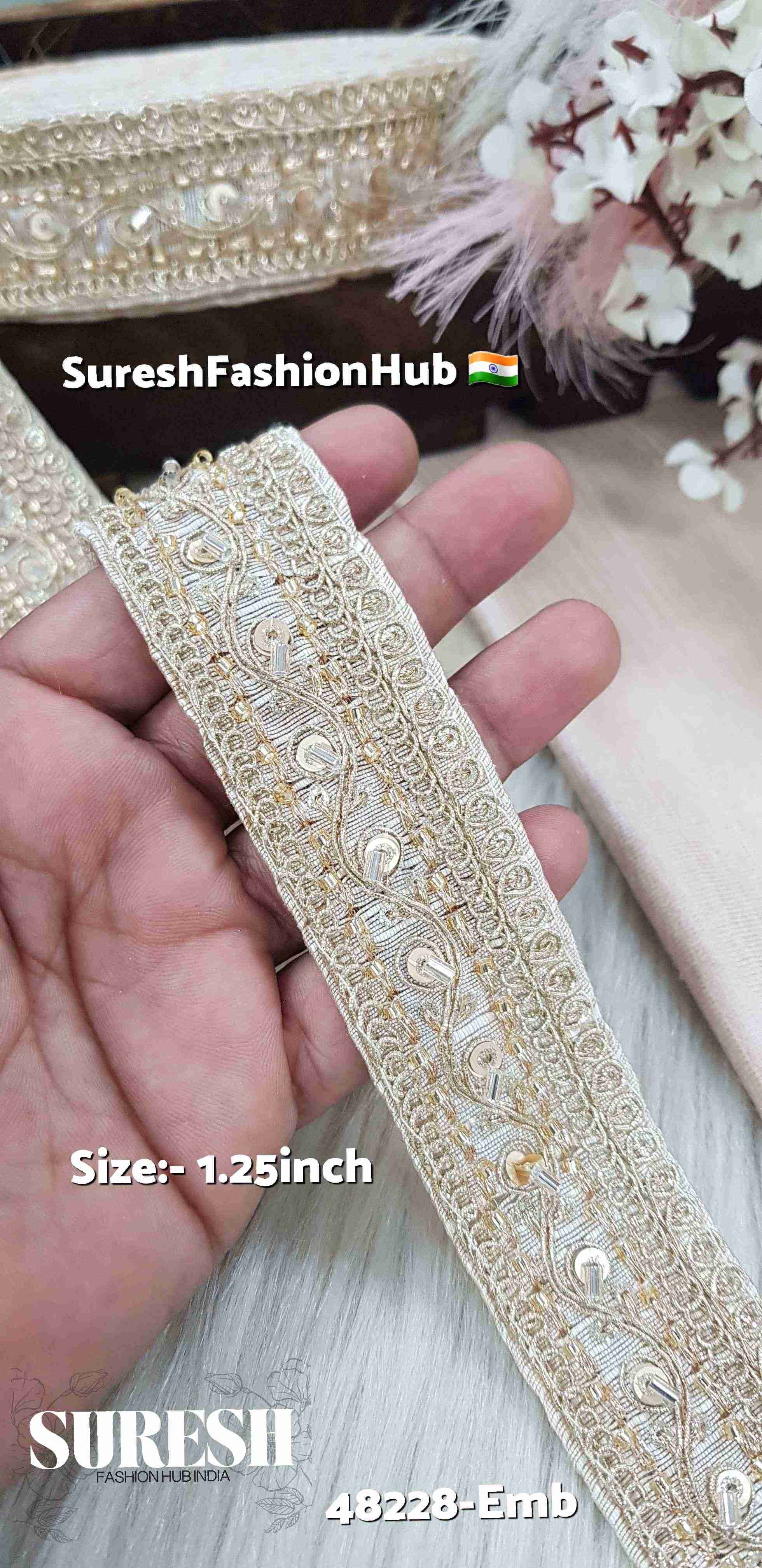 Graceful Floral Embroidered Border Beige