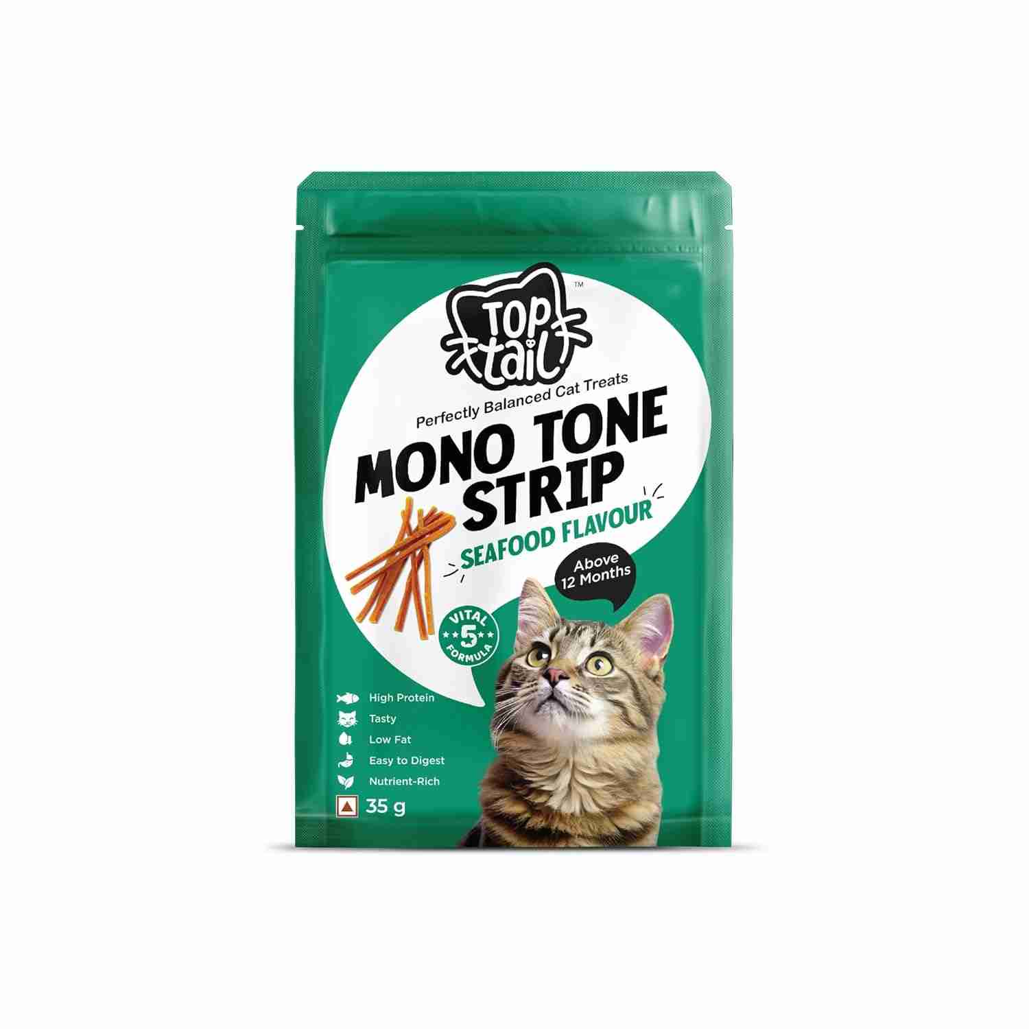 Top tail Mono Tone Strips Seafood Treats for Cats 35 g