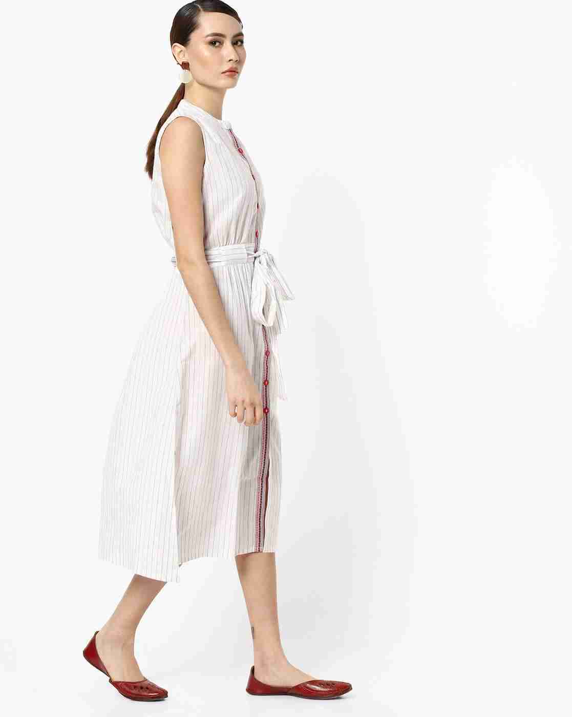 FUSION | Striped A-line Kurta with Waist Tie-Up|1