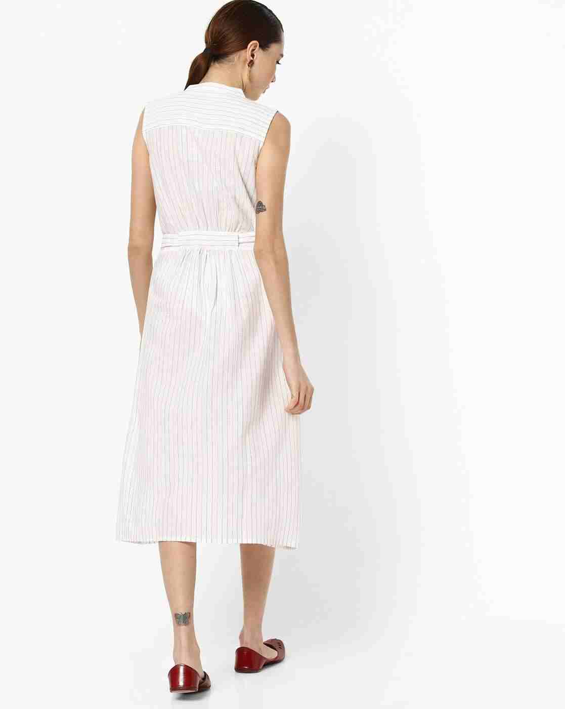 FUSION | Striped A-line Kurta with Waist Tie-Up|2