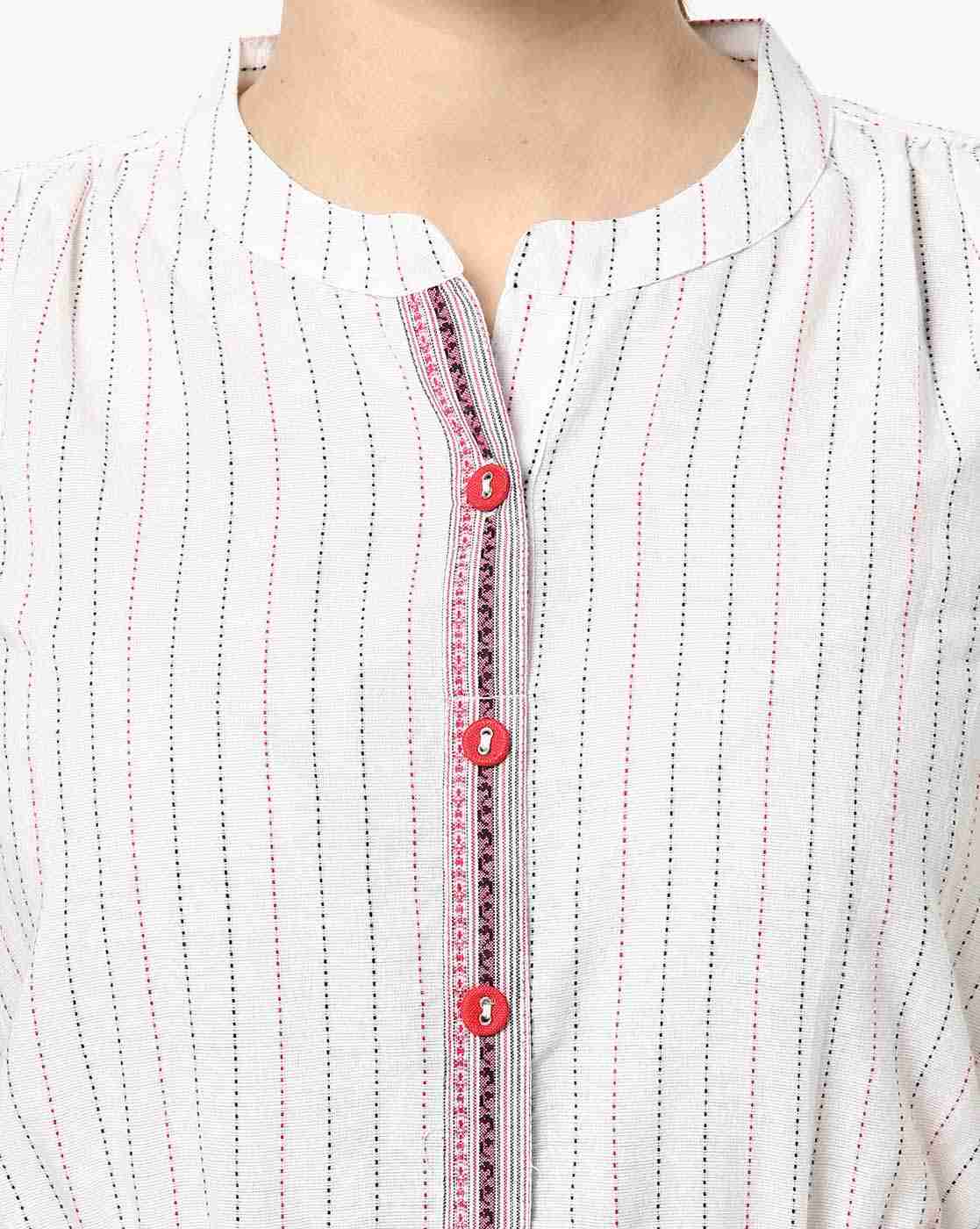 FUSION | Striped A-line Kurta with Waist Tie-Up|3