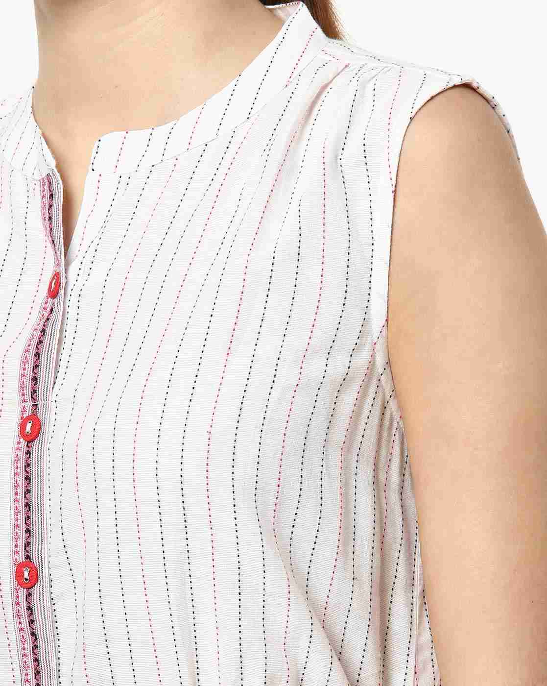 FUSION | Striped A-line Kurta with Waist Tie-Up|4