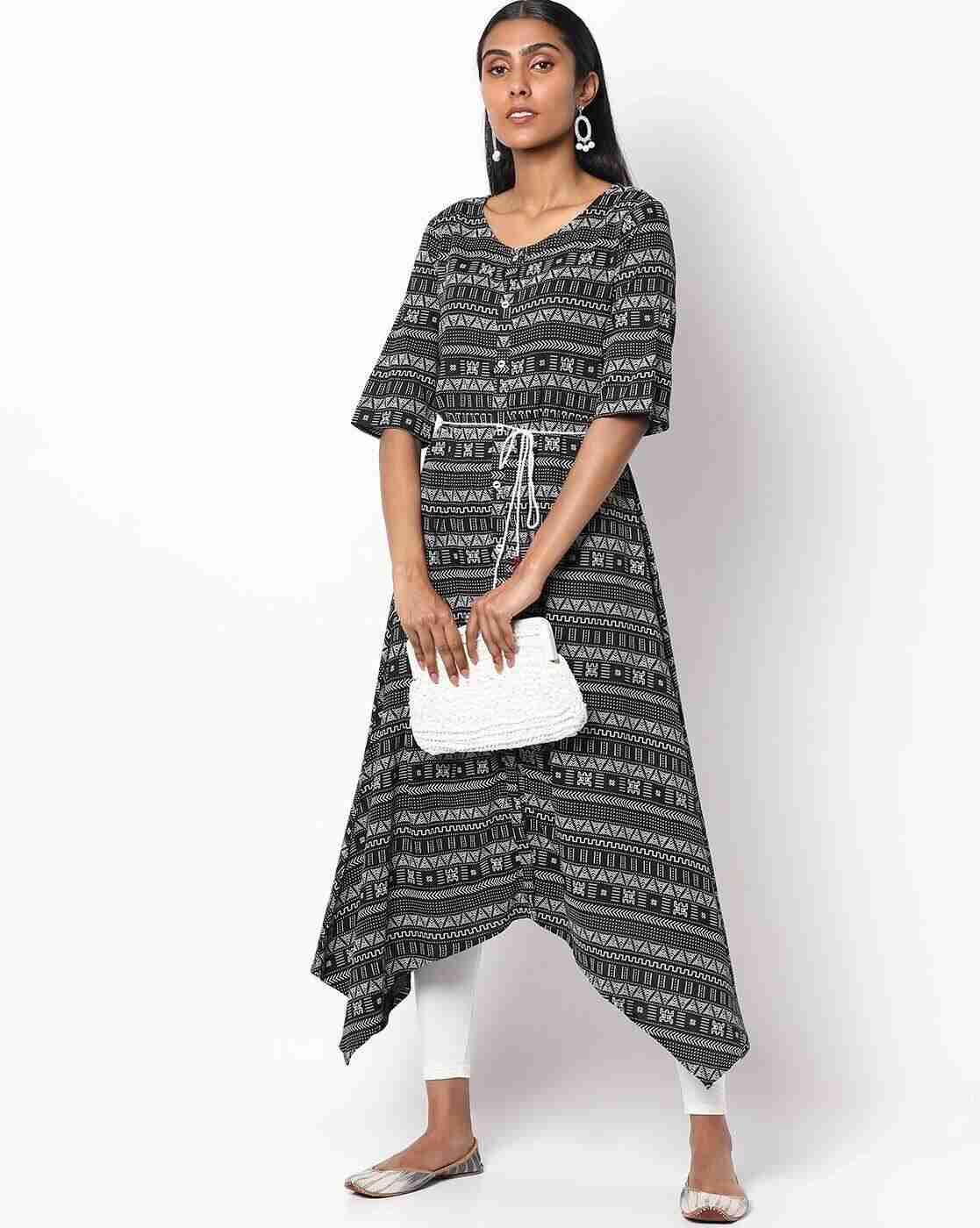 FUSION | Printed A-line Asymmetrical Kurta|0