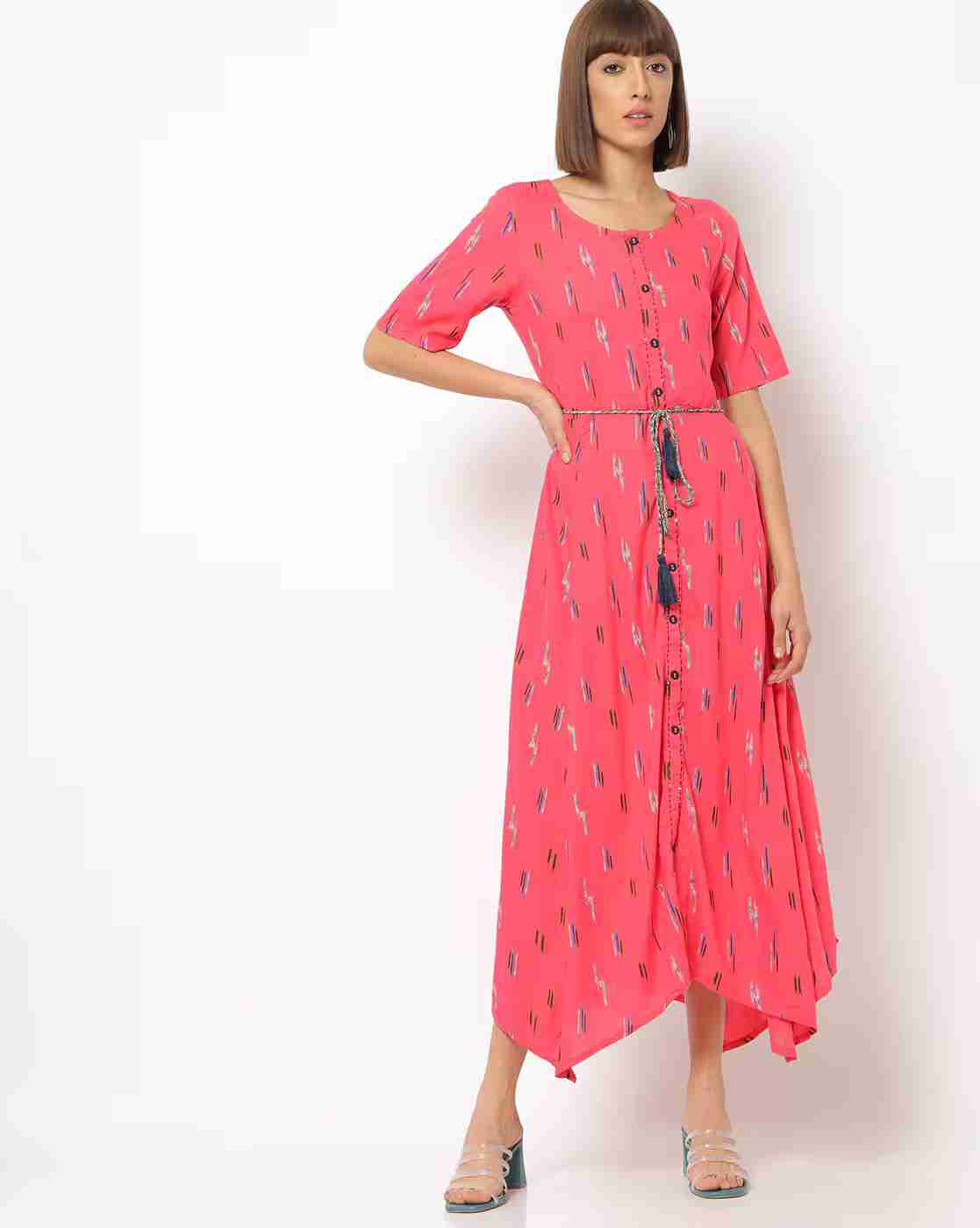 FUSION | Ikat-Woven A-line Dress with Waist Tie Up|0