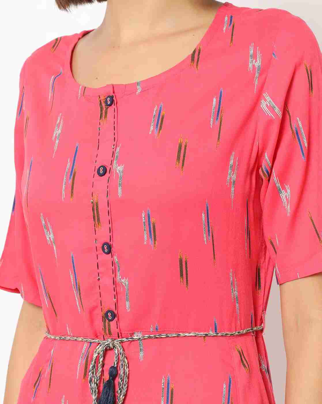 FUSION | Ikat-Woven A-line Dress with Waist Tie Up|2