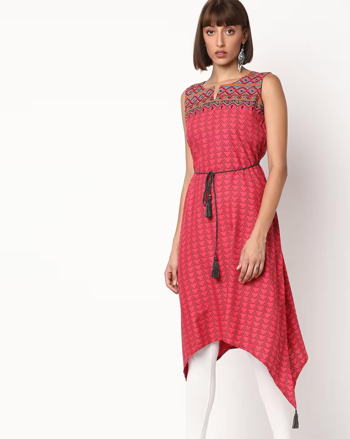 FUSION | Printed Flared Tunic with Handkerchief Hemline|0