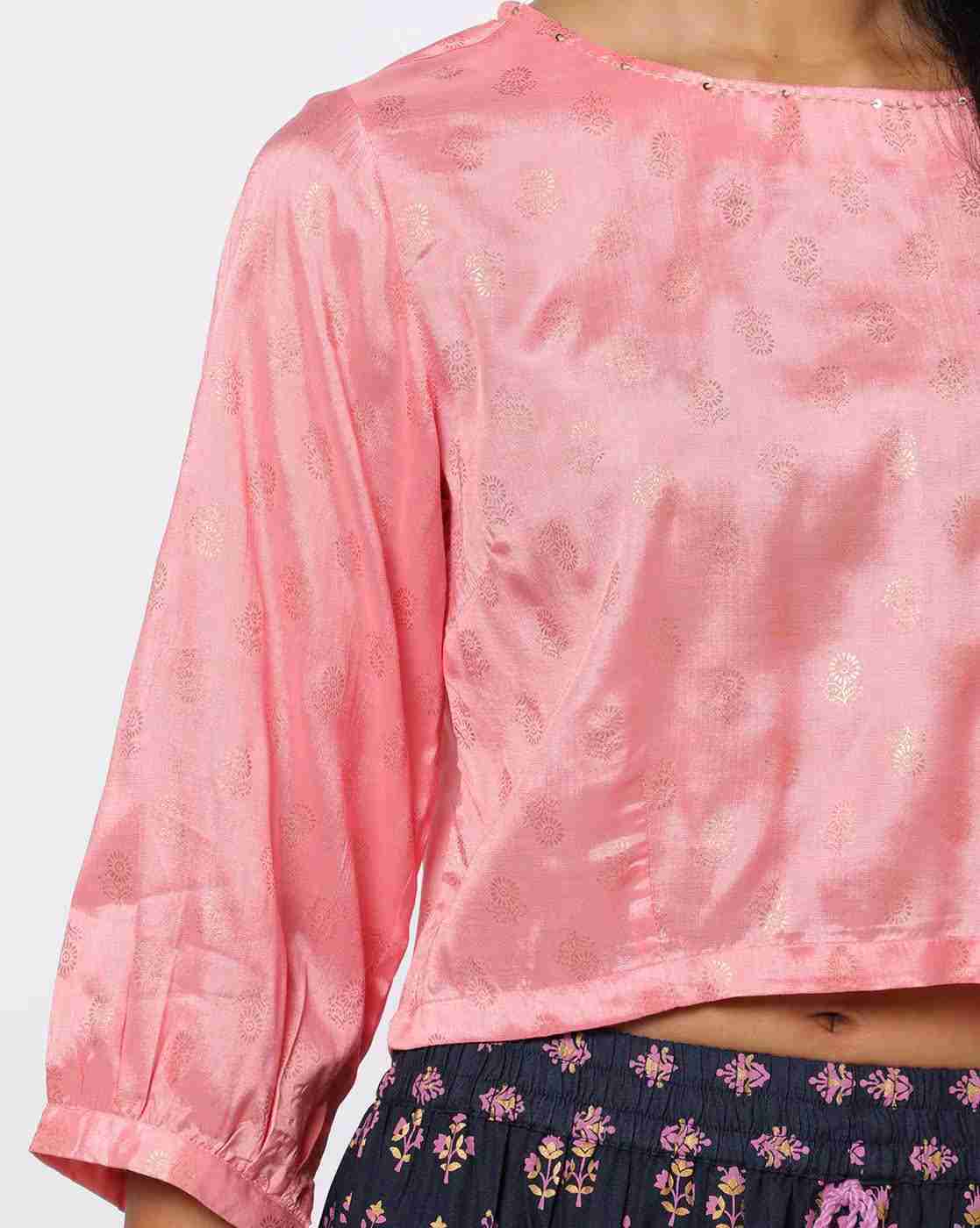 FUSION | Foil Print Round-Neck Top|2