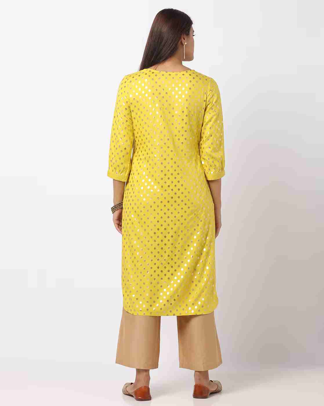 FUSION | Polka-Dot Print Straight Kurta|2