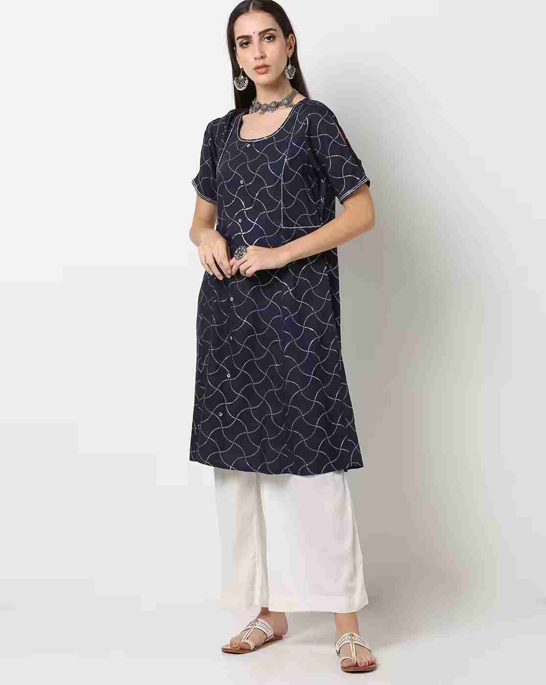 FUSION | Geometric Print Straight Kurta|0