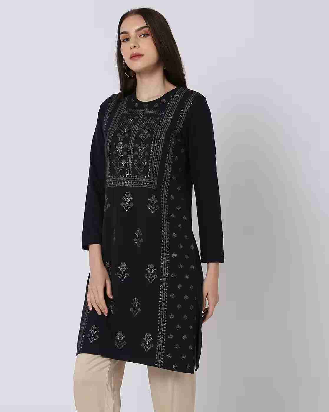 FUSION | Foil Print Straight Kurta|0