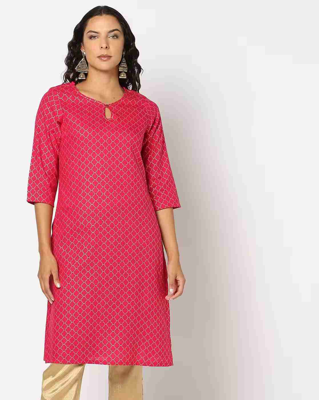 FUSION | Women Geometric Print Straight Kurta|0