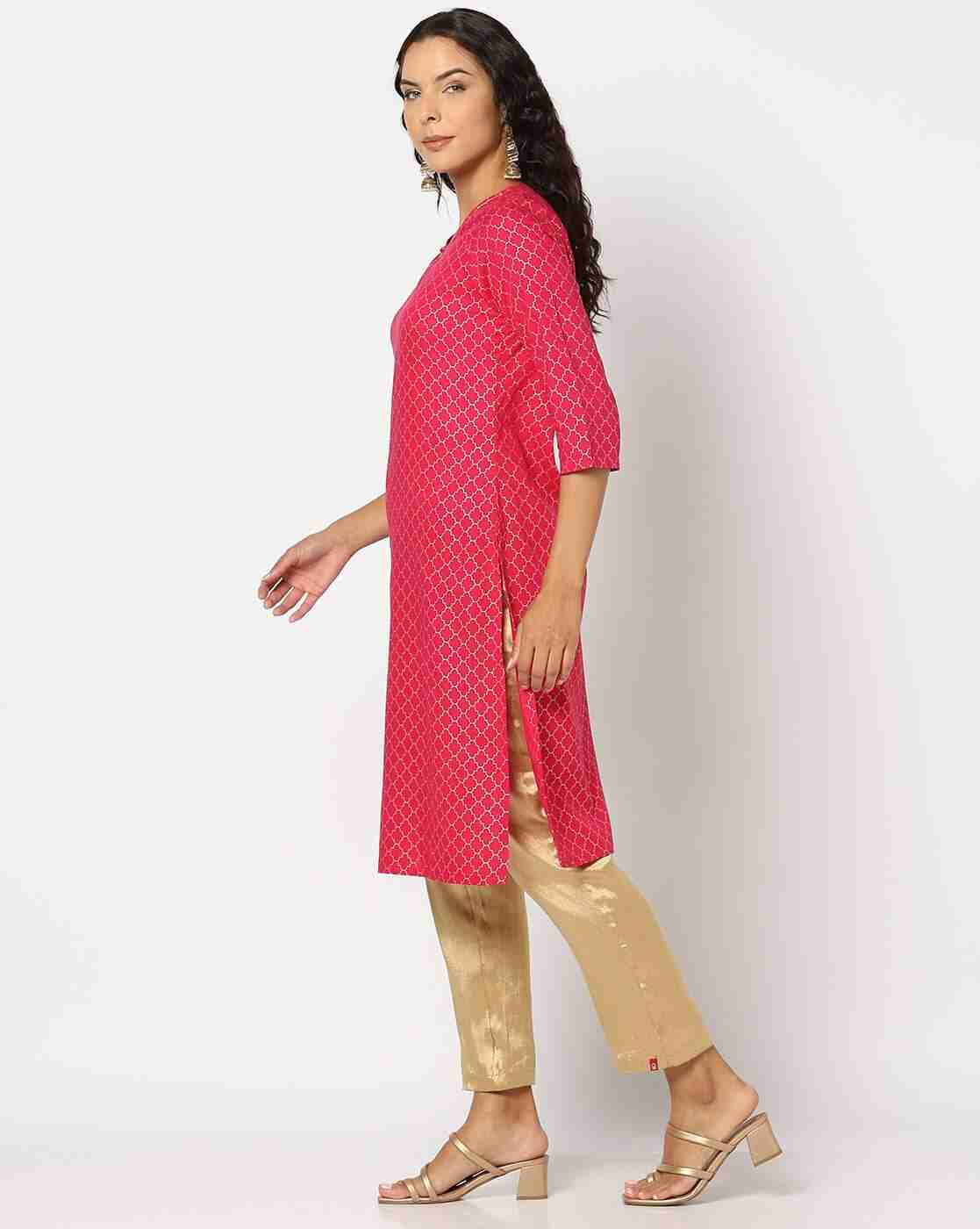FUSION | Women Geometric Print Straight Kurta|1