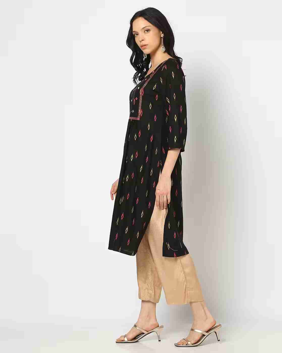 FUSION | Women Ikat Print Relaxed Fit Straight Kurta|1