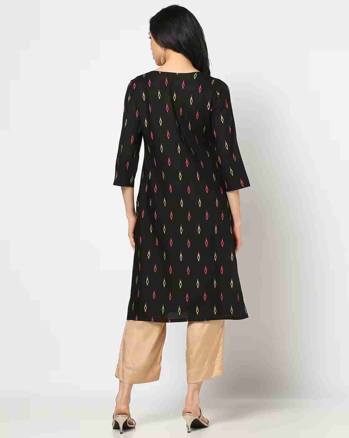 FUSION | Women Ikat Print Relaxed Fit Straight Kurta|2