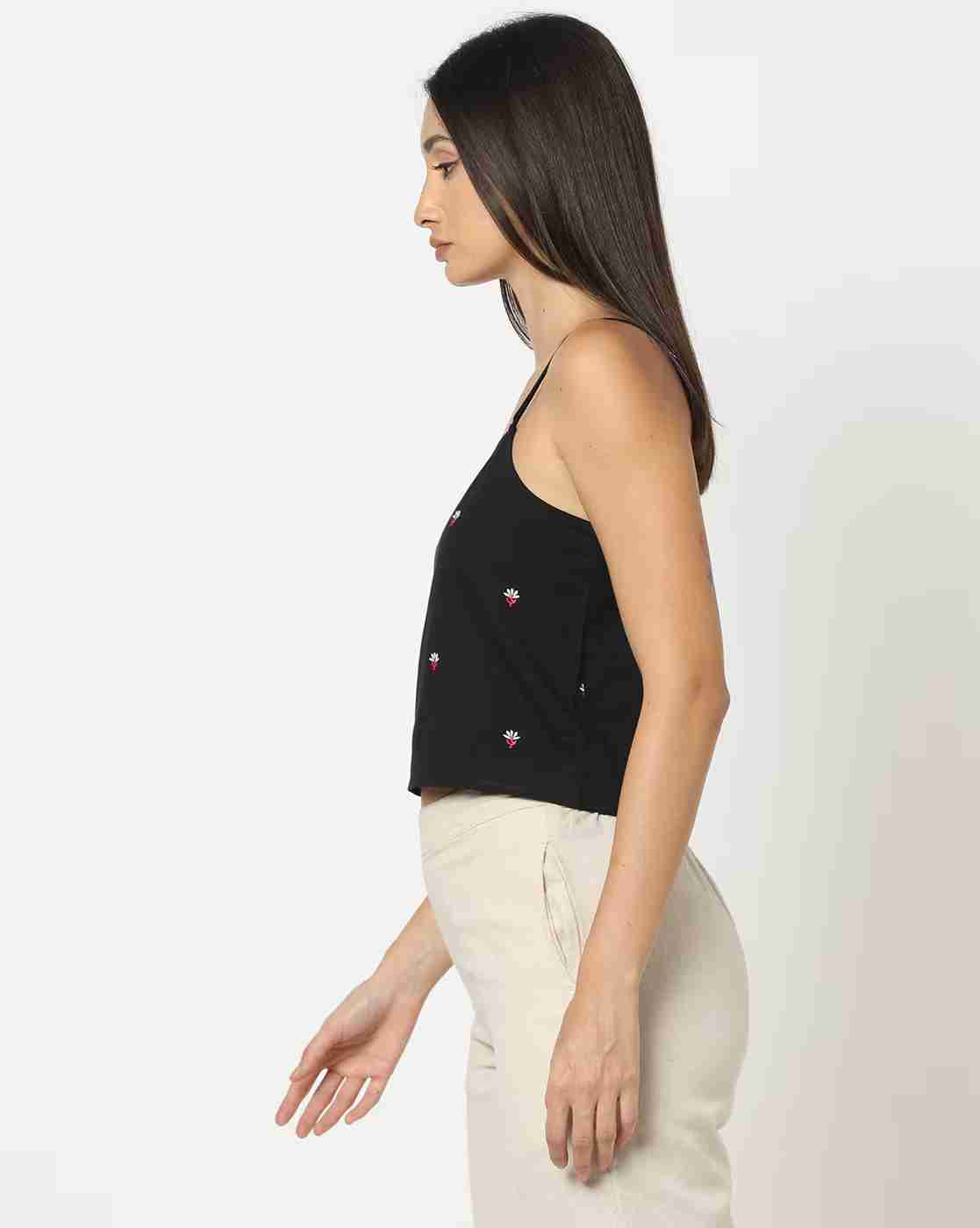 FUSION | Women Embroidered Relaxed Fit Strappy Top|1