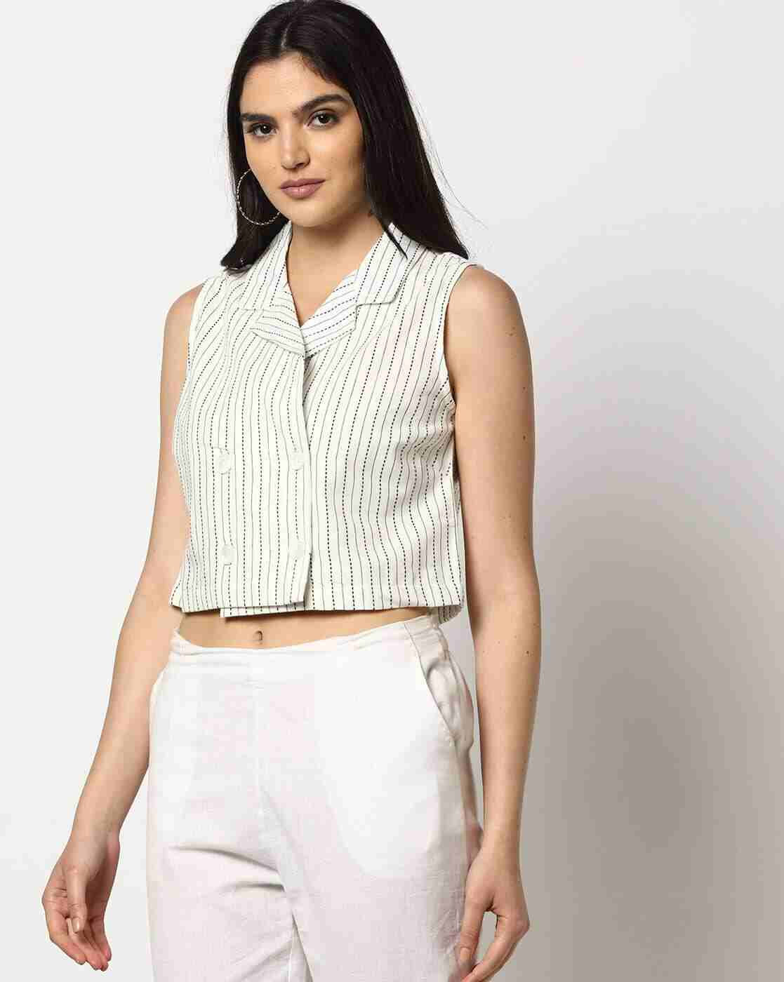FUSION | Women Striped Crop Shirt|0