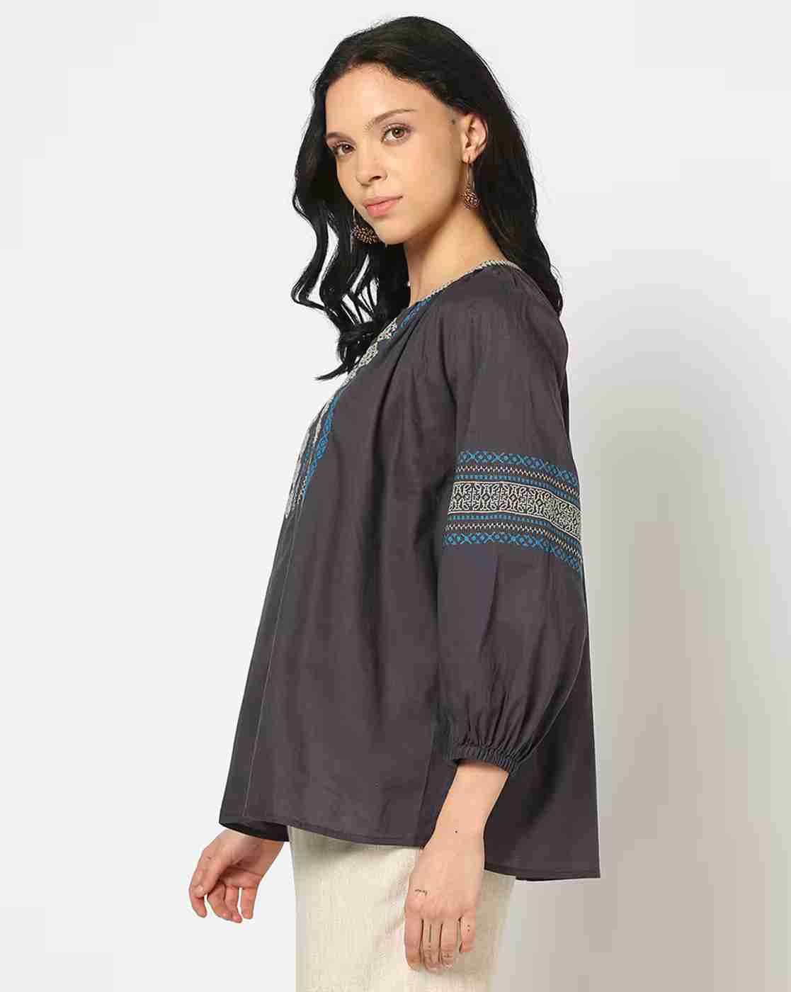 FUSION | Women Embroidered Relaxed Fit Top|1